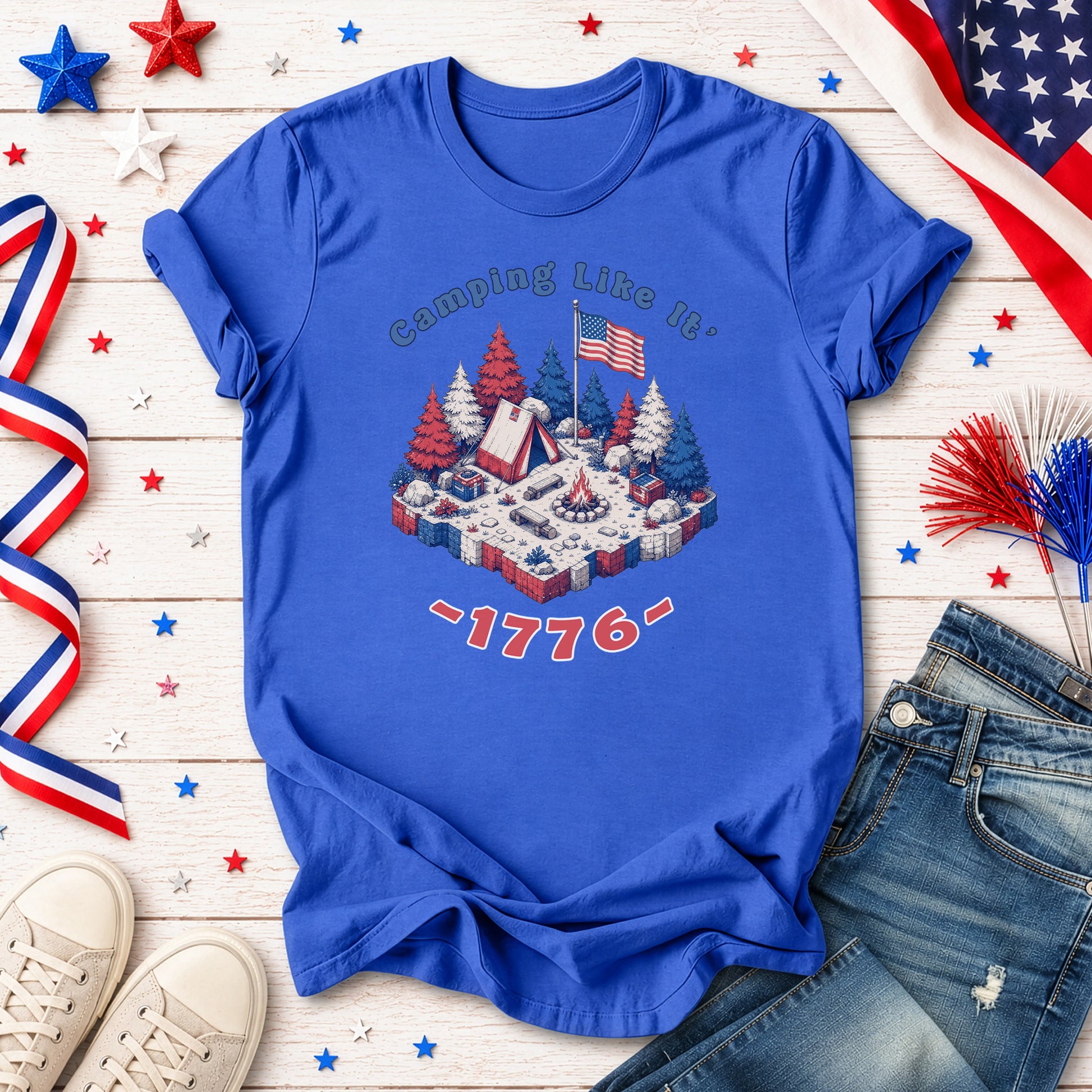 Camping Like It’s 1776 USA Patriotic Campfire Adventure T-Shirt