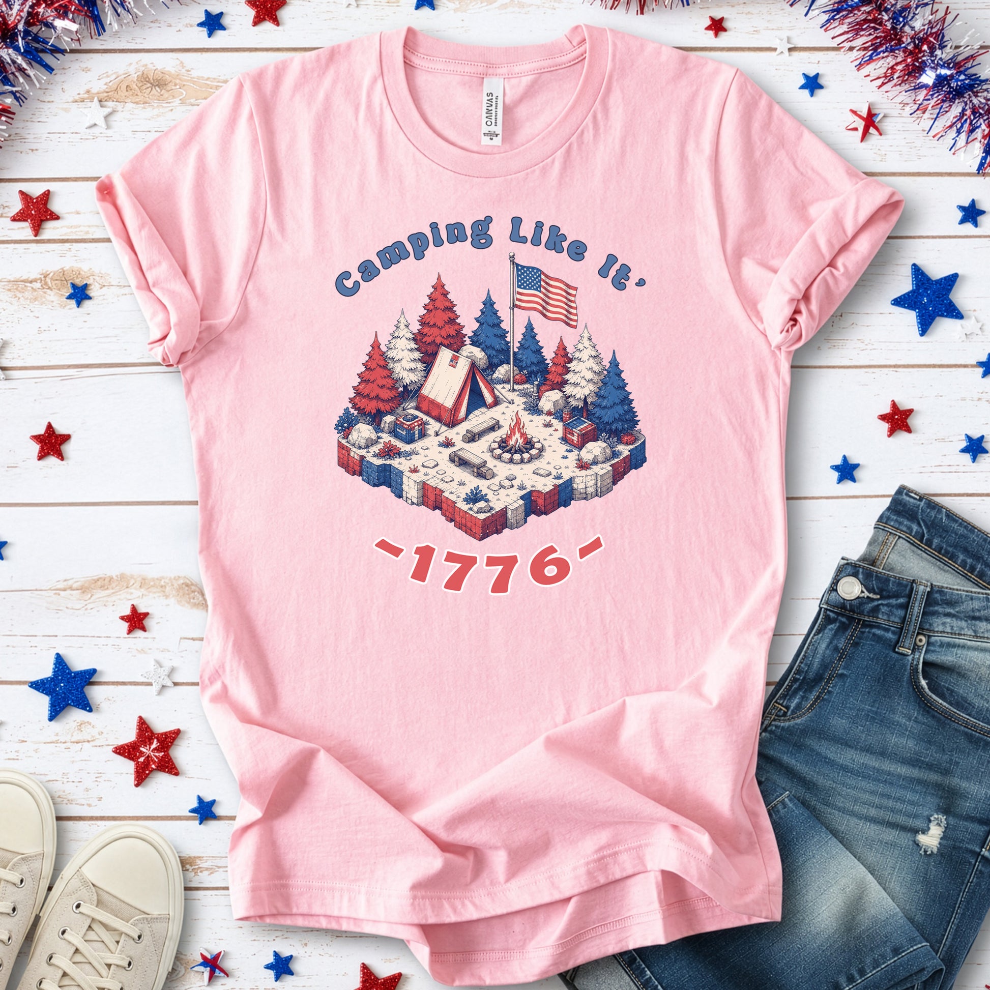 Camping Like It’s 1776 USA Patriotic Campfire Adventure T-Shirt