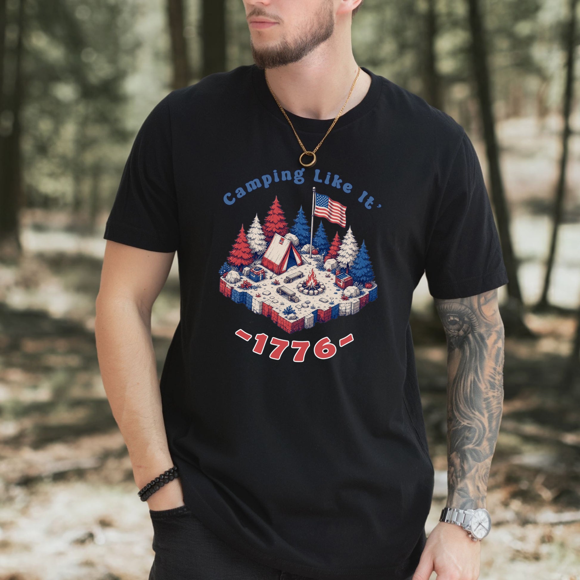Camping Like It’s 1776 USA Patriotic Campfire Adventure T-Shirt