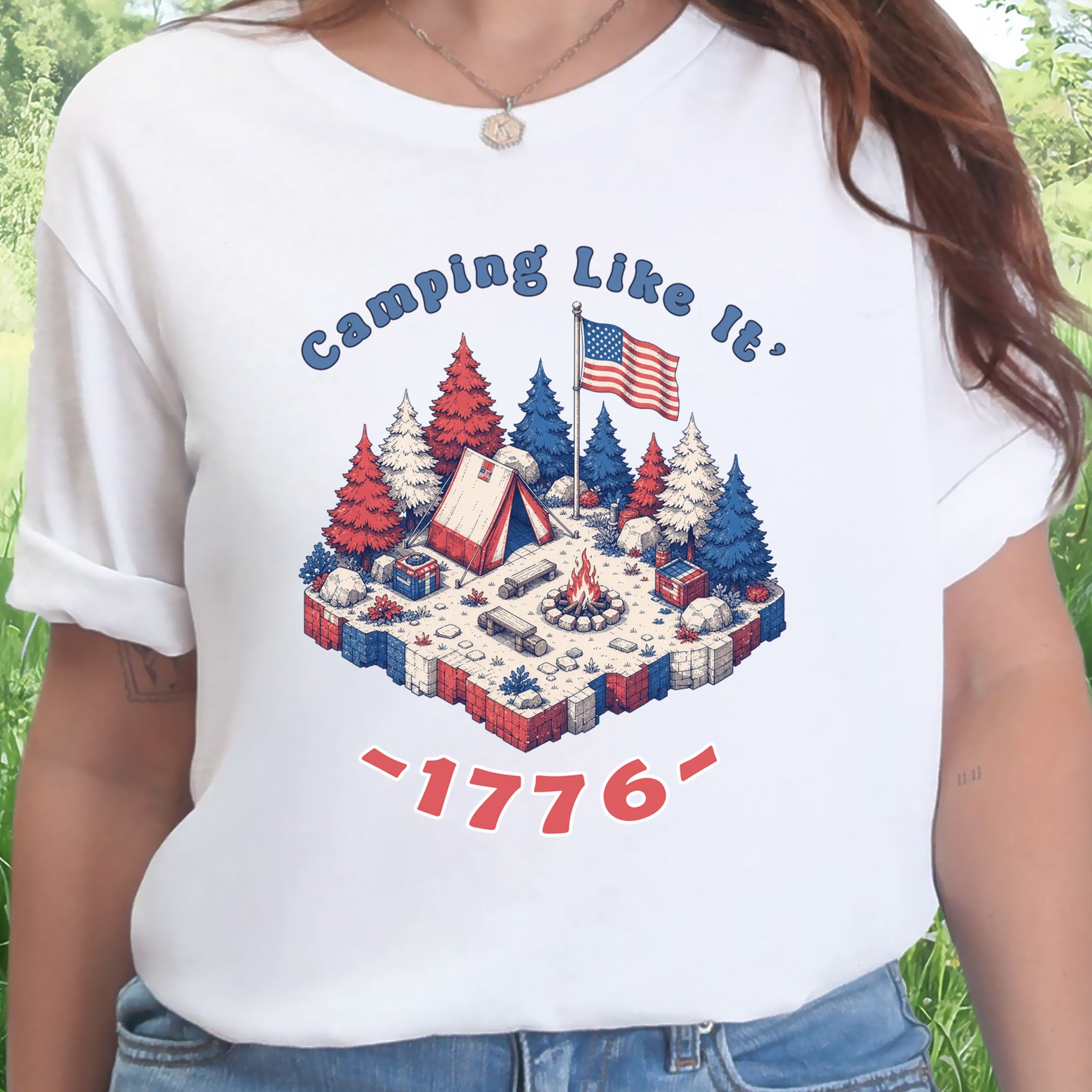 Camping Like It’s 1776 USA Patriotic Campfire Adventure T-Shirt