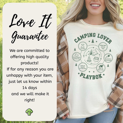 Camping Lover Playbook T-Shirt – Campfire Comedy Adventure Tee