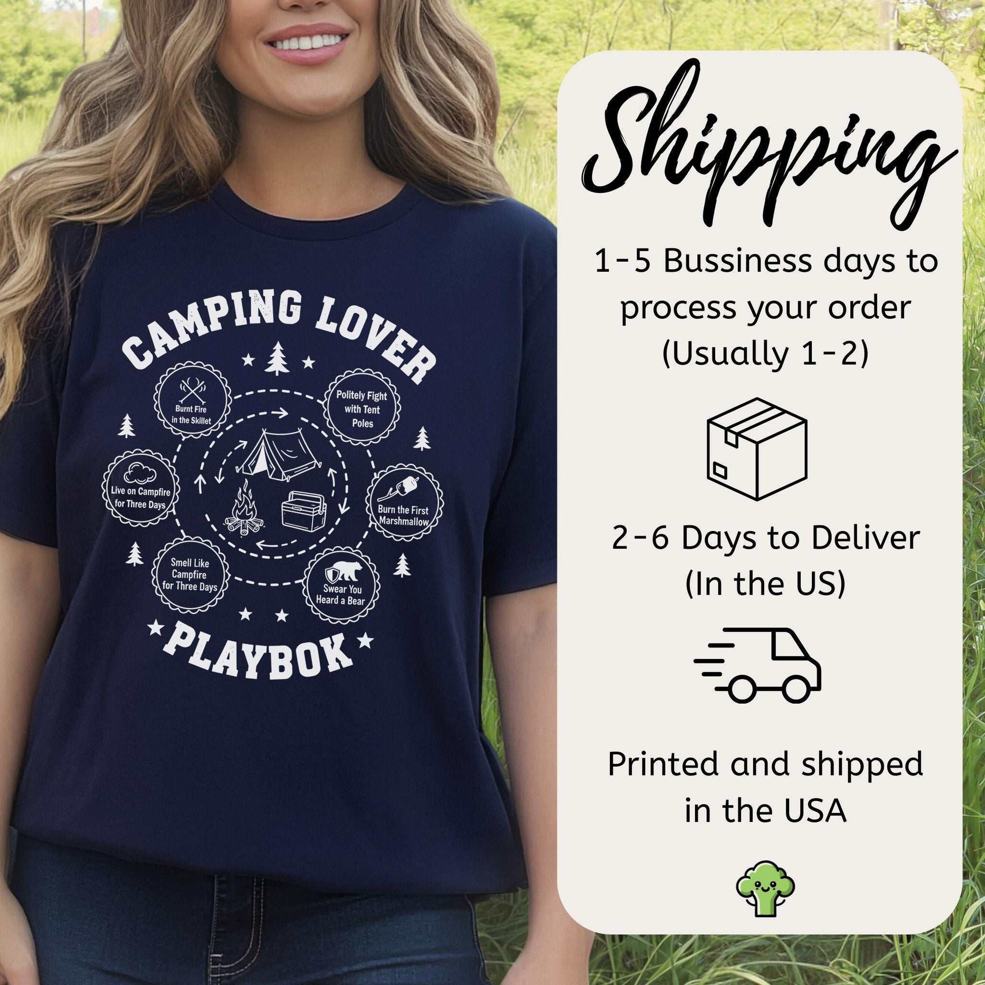 Camping Lover Playbook T-Shirt – Campfire Comedy Adventure Tee