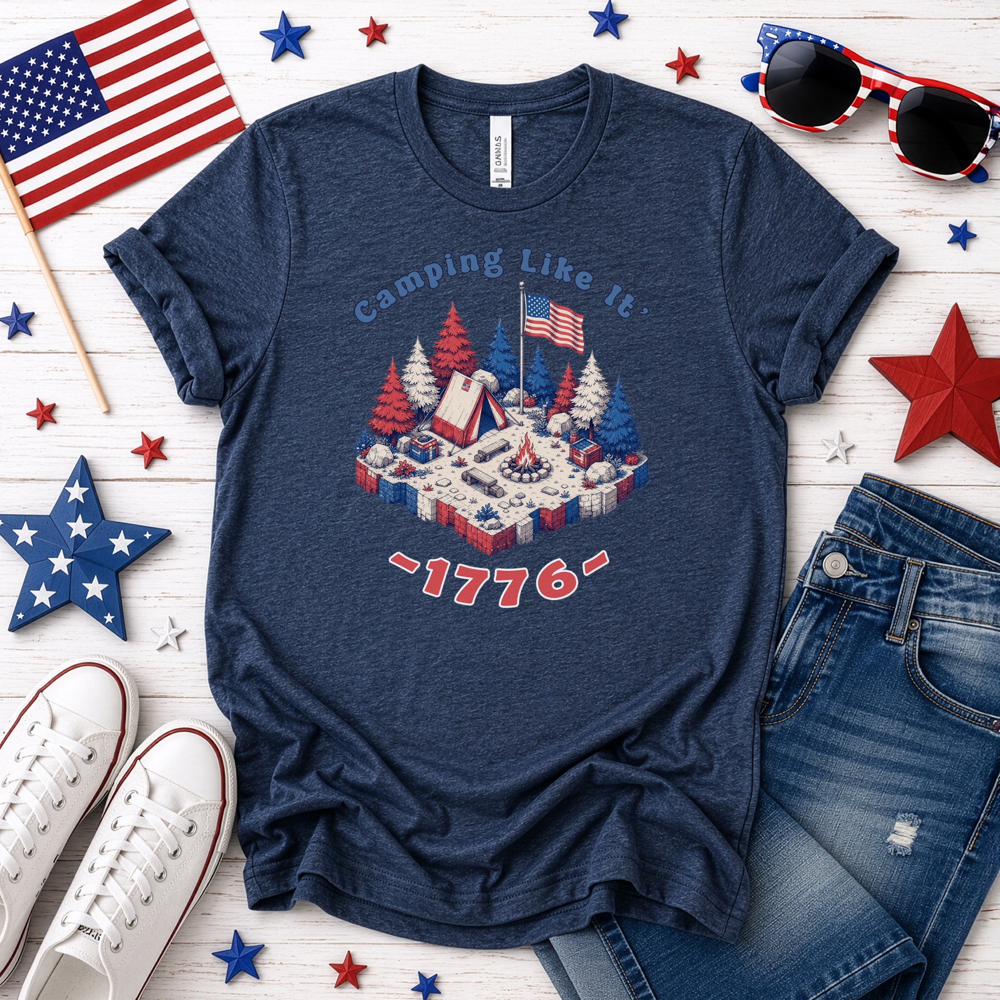 Camping Like It’s 1776 USA Patriotic Campfire Adventure T-Shirt