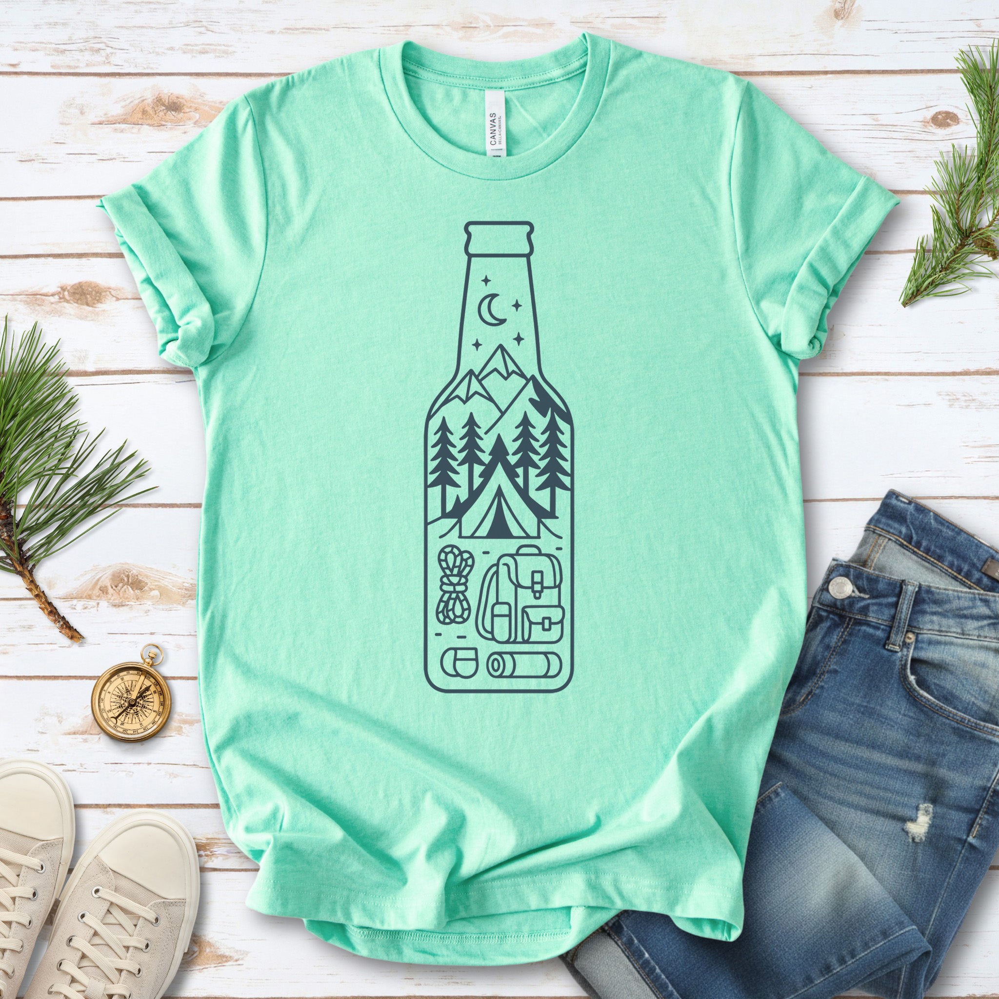 Camping in a Bottle T-Shirt – Retro Adventure & Nature Lover Tee