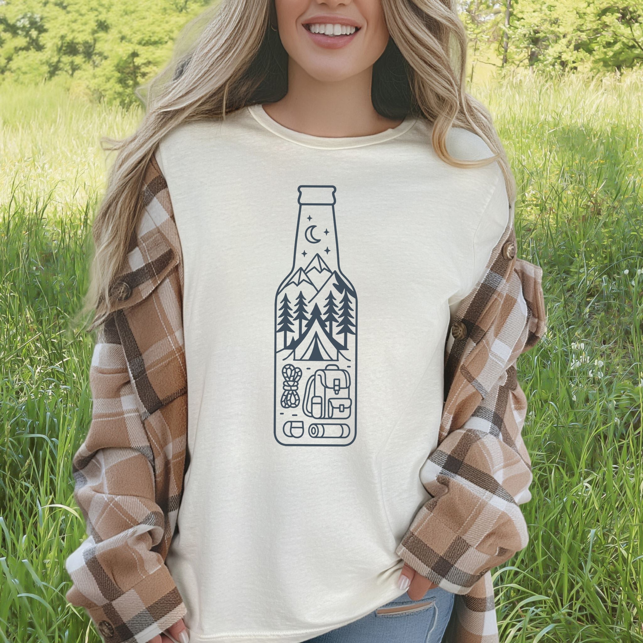Camping in a Bottle T-Shirt – Retro Adventure & Nature Lover Tee