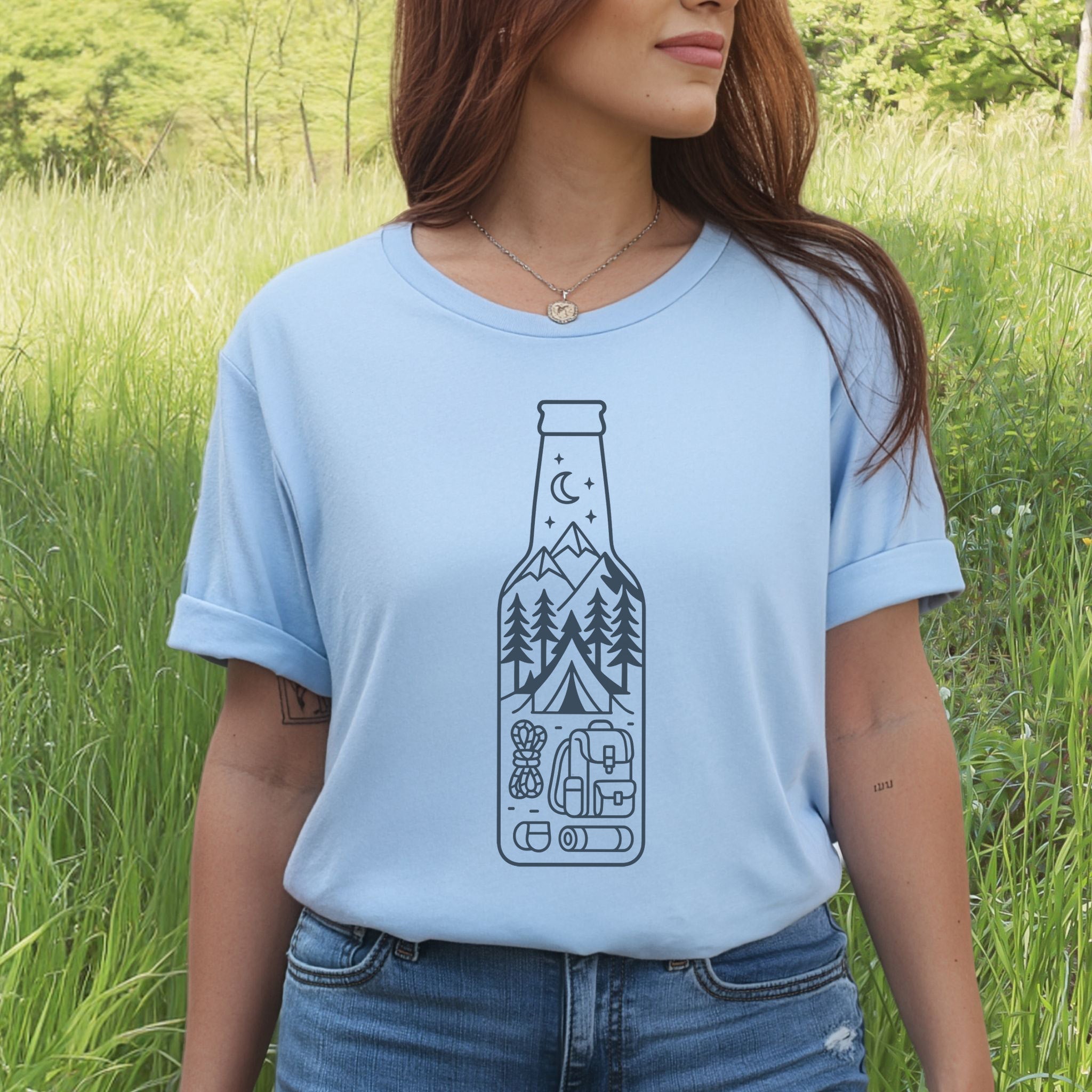 Camping in a Bottle T-Shirt – Retro Adventure & Nature Lover Tee