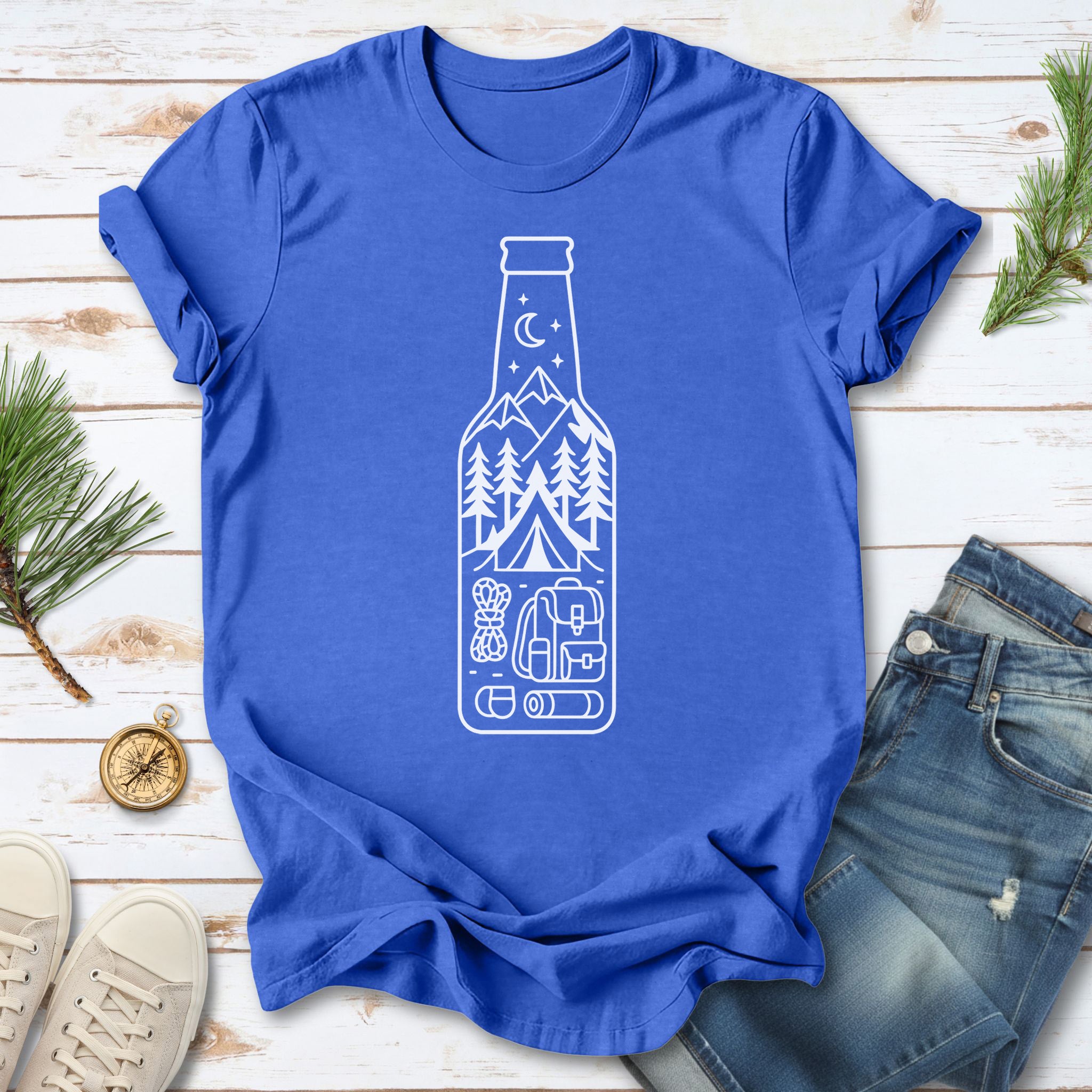 Camping in a Bottle T-Shirt – Retro Adventure & Nature Lover Tee