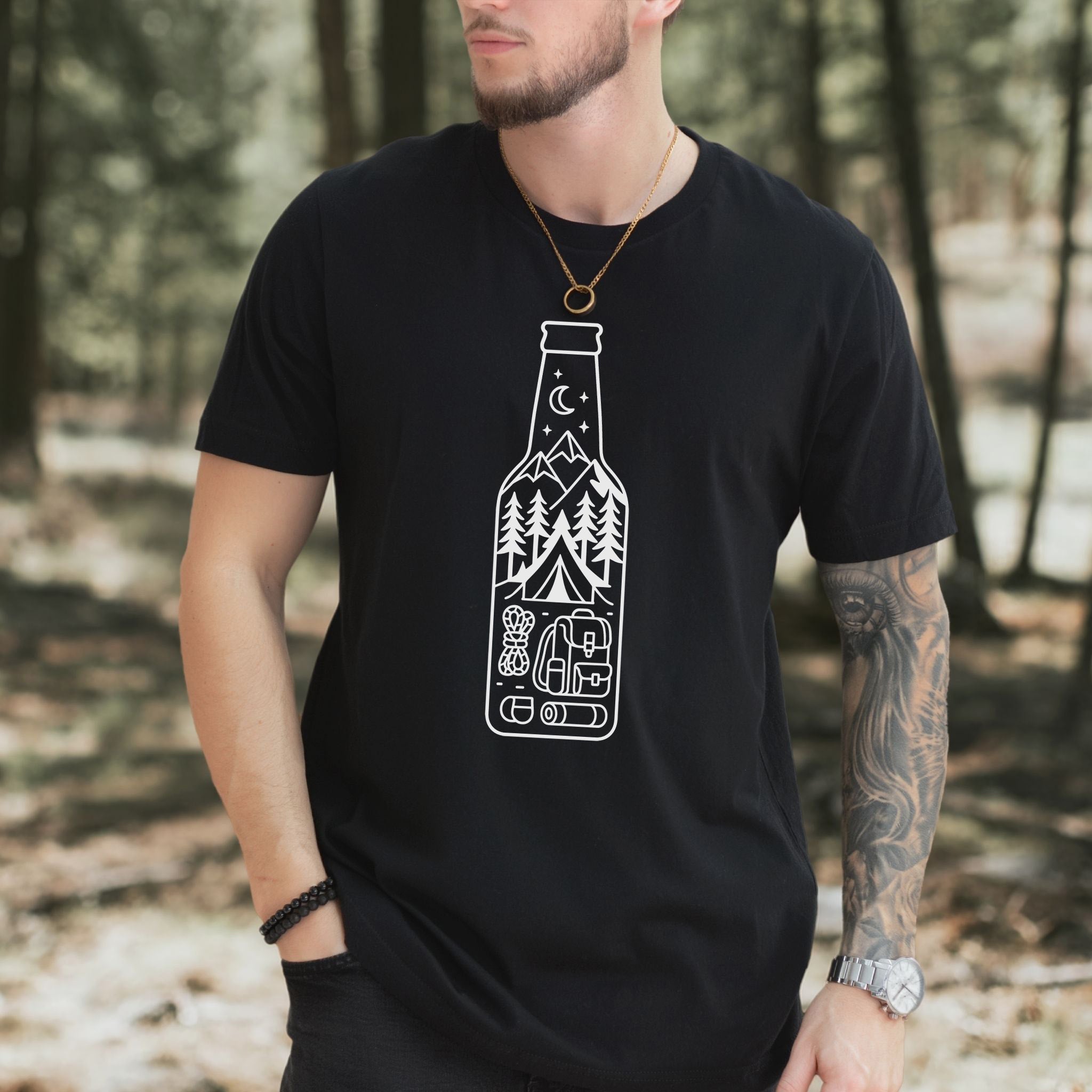 Camping in a Bottle T-Shirt – Retro Adventure & Nature Lover Tee