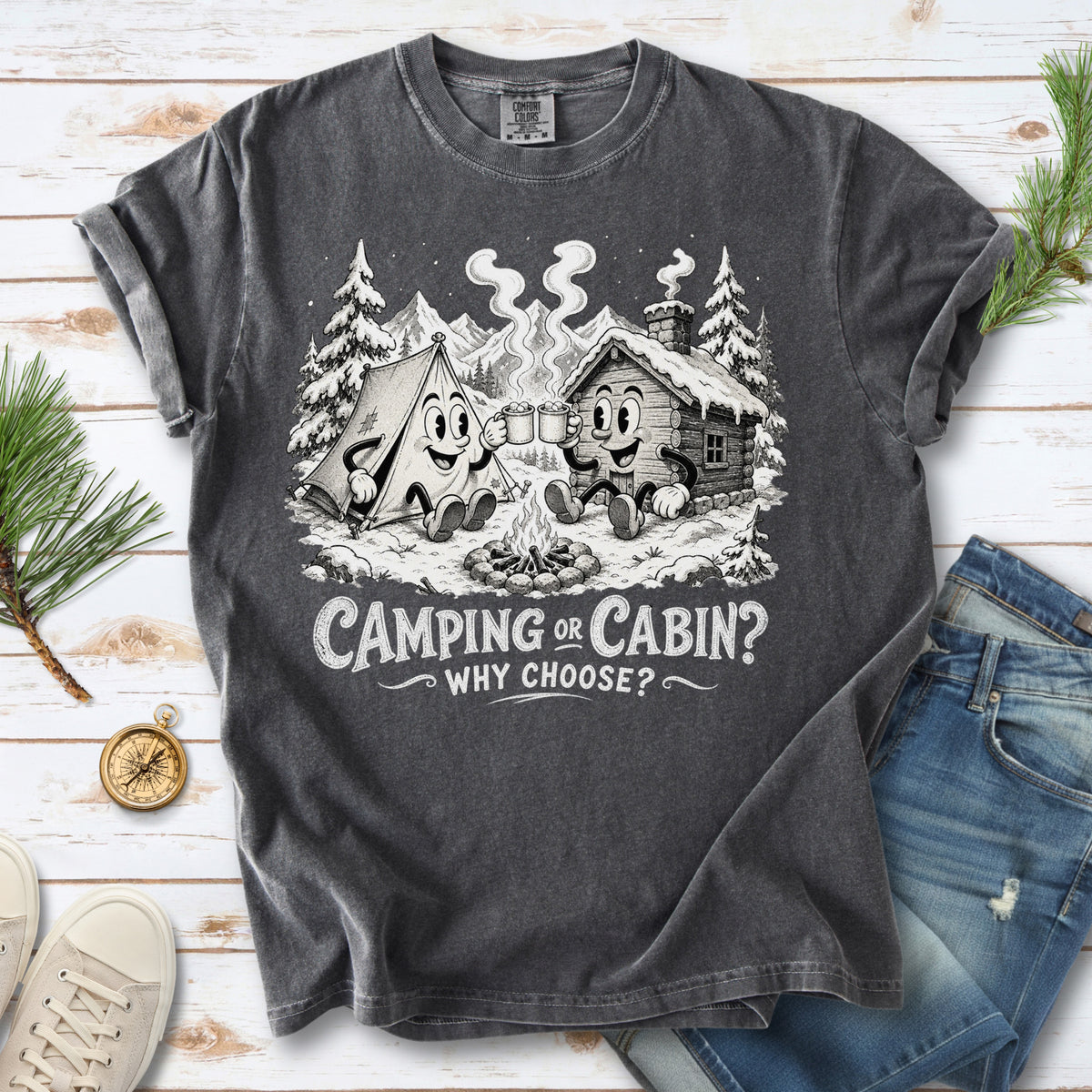 Camping or Cabin? Why Choose Comfort Colors Shirt – Retro Winter Camping Tee