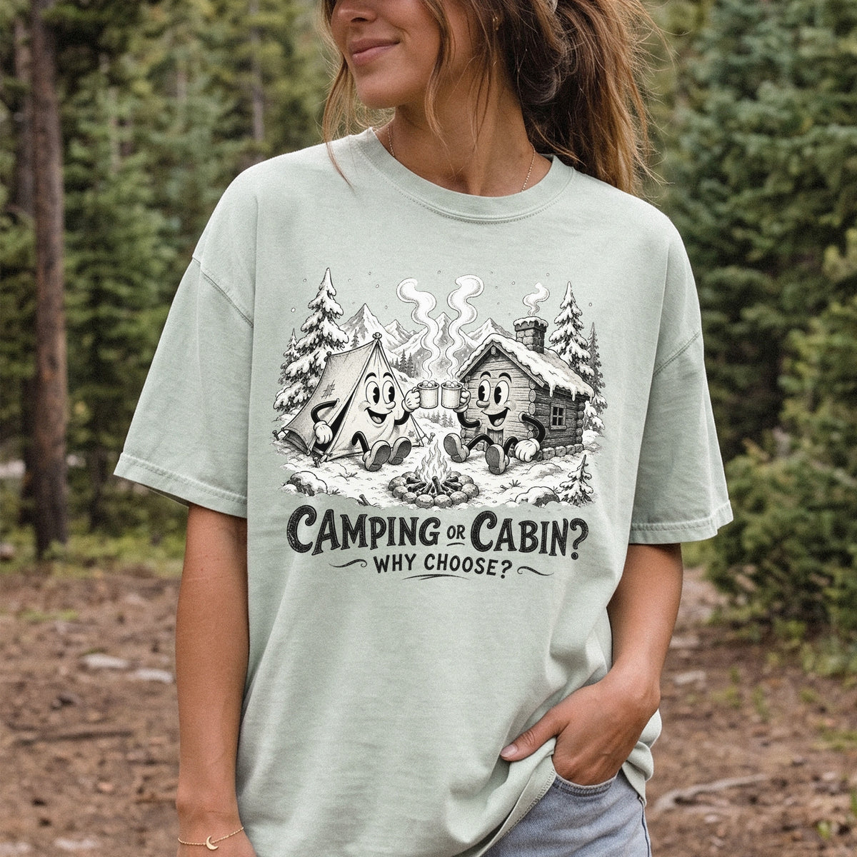 Camping or Cabin? Why Choose Comfort Colors Shirt – Retro Winter Camping Tee