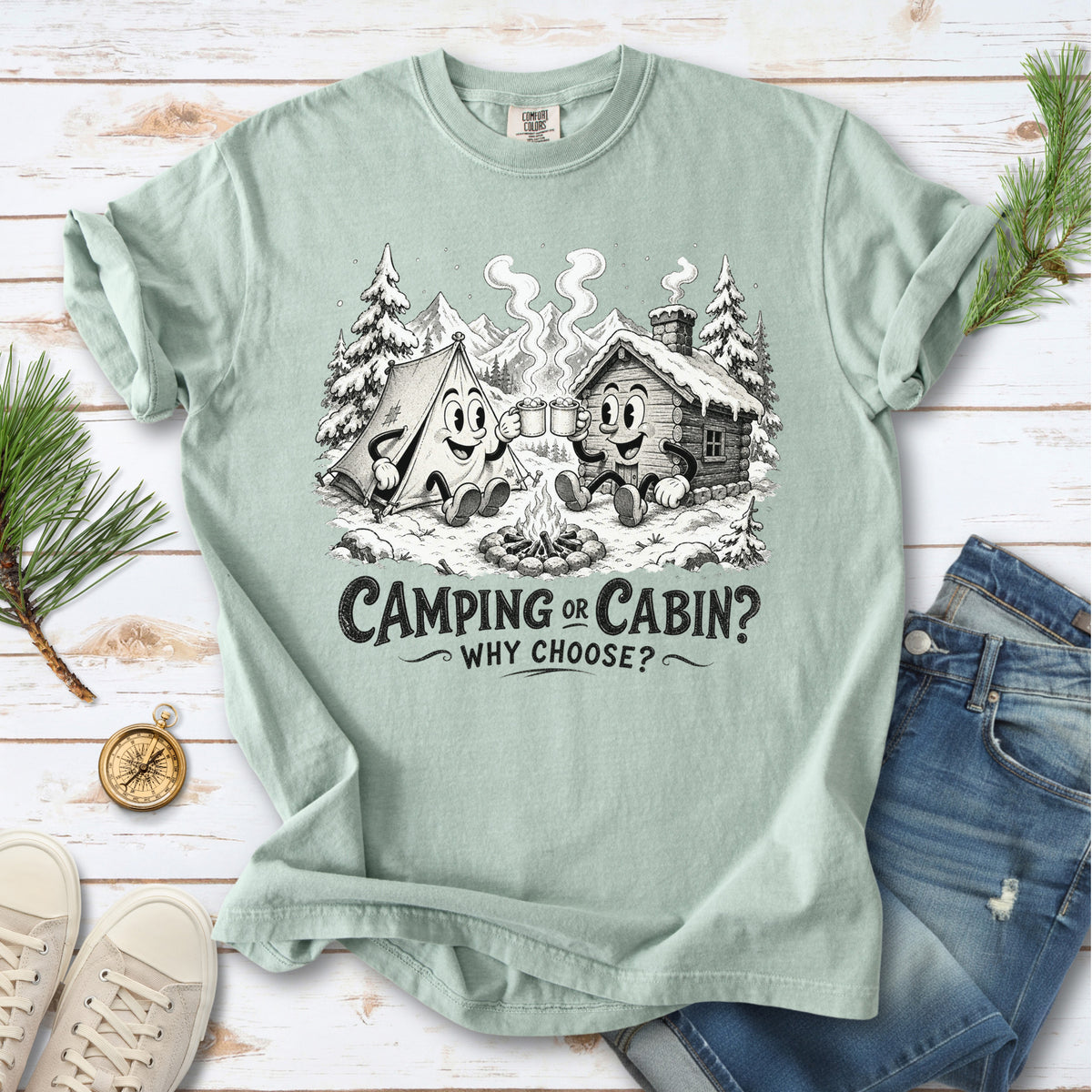 Camping or Cabin? Why Choose Comfort Colors Shirt – Retro Winter Camping Tee