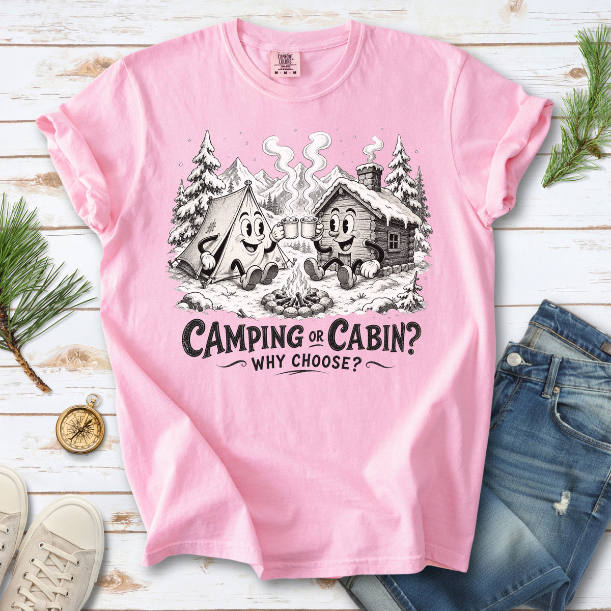Camping or Cabin? Why Choose Comfort Colors Shirt – Retro Winter Camping Tee