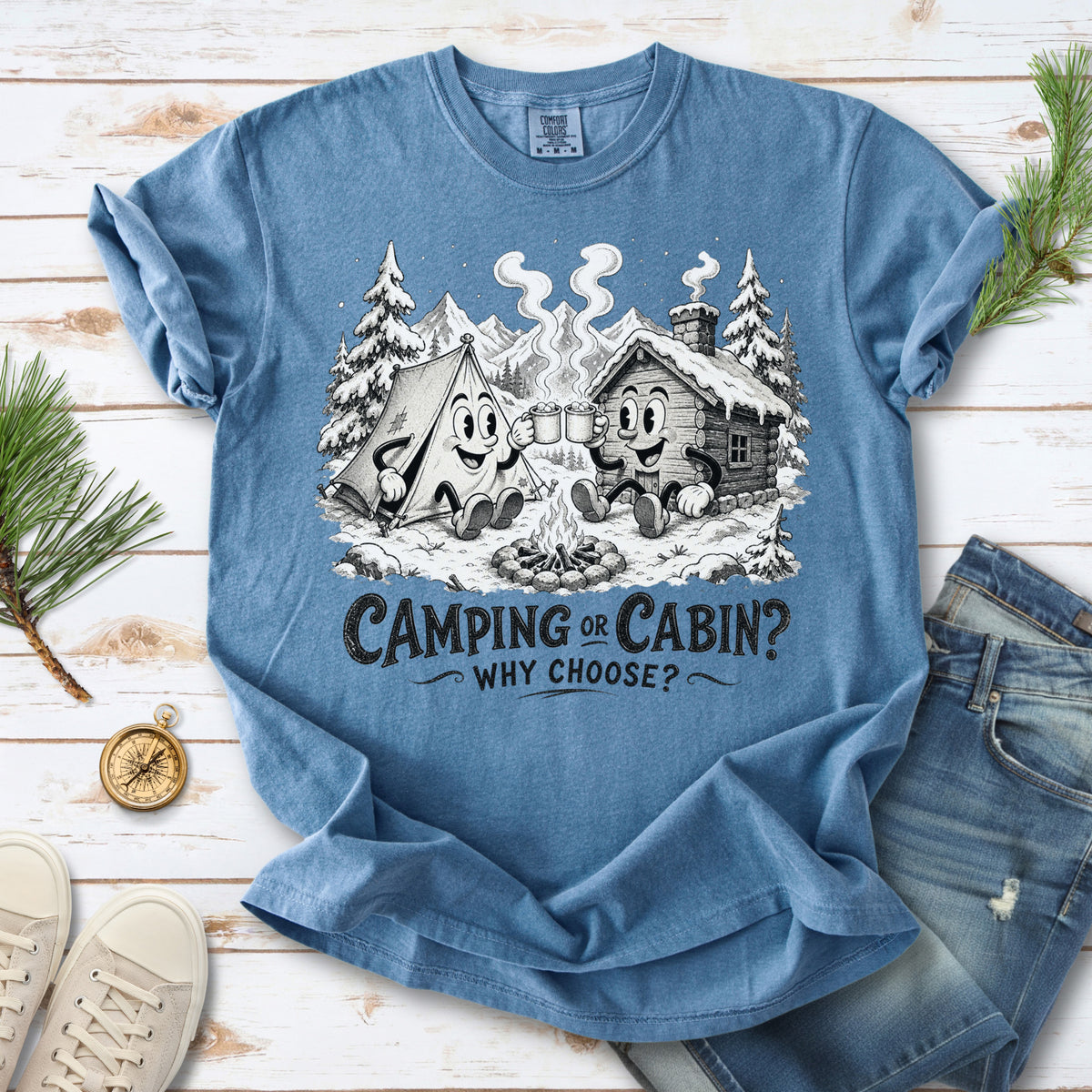 Camping or Cabin? Why Choose Comfort Colors Shirt – Retro Winter Camping Tee