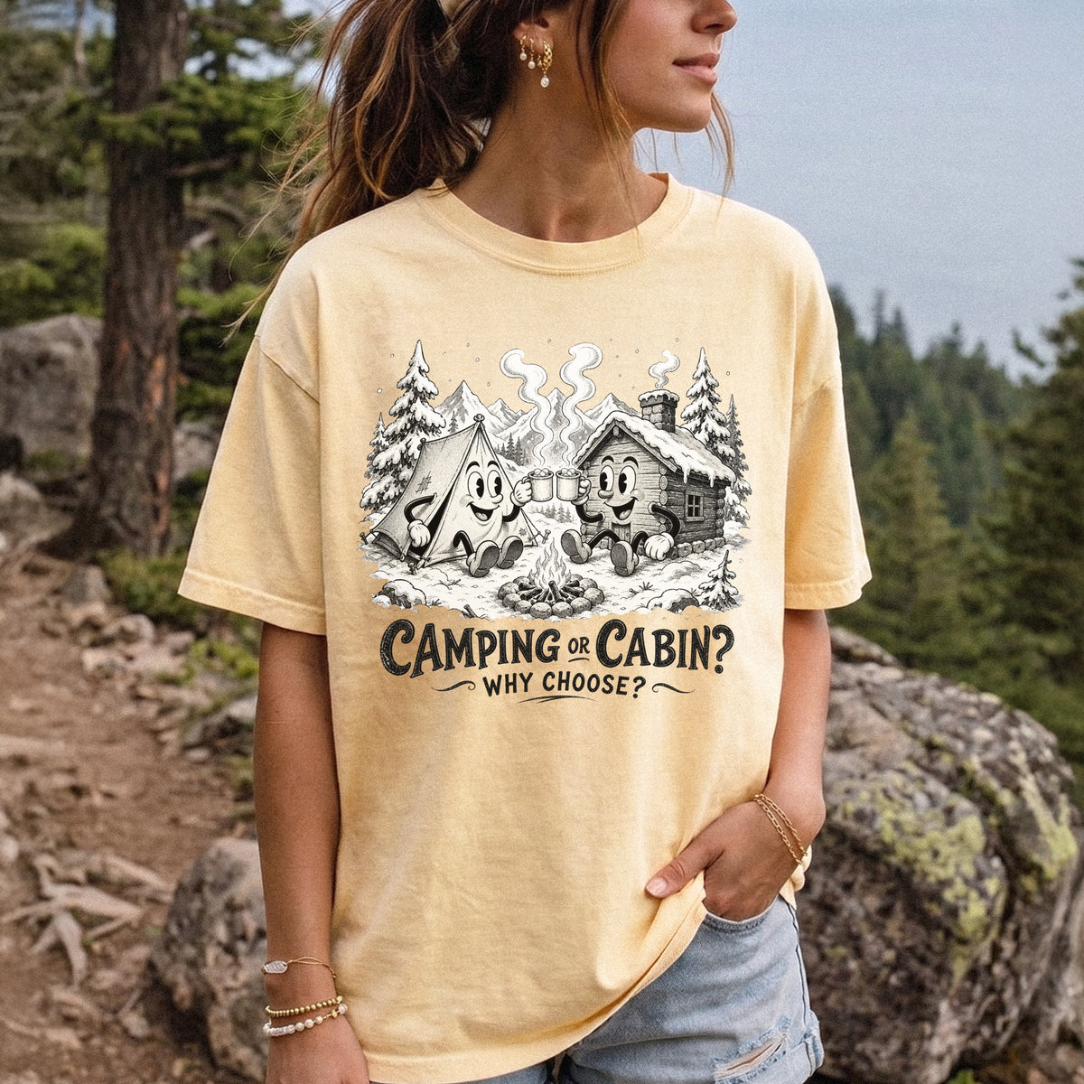 Camping or Cabin? Why Choose Comfort Colors Shirt – Retro Winter Camping Tee