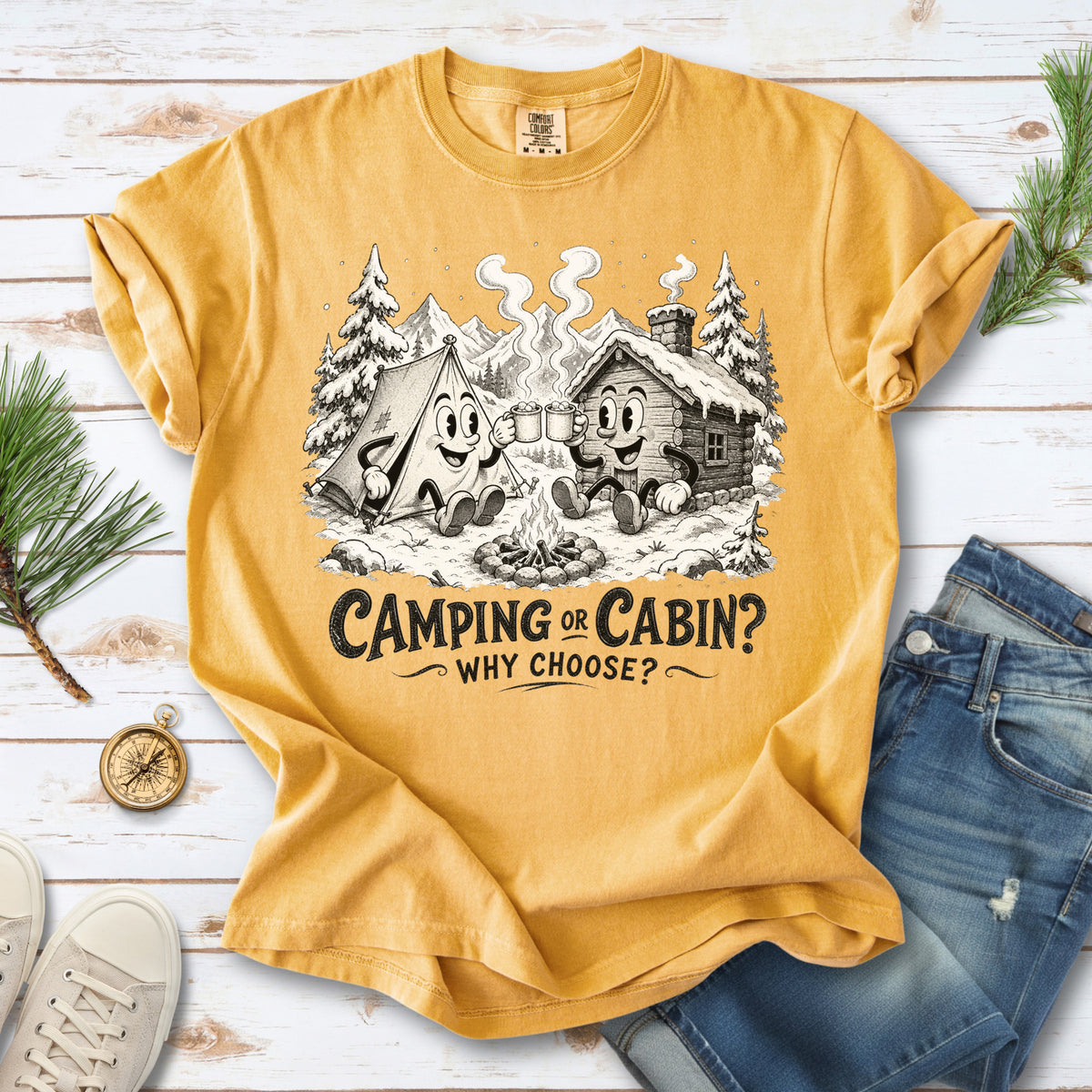 Camping or Cabin? Why Choose Comfort Colors Shirt – Retro Winter Camping Tee