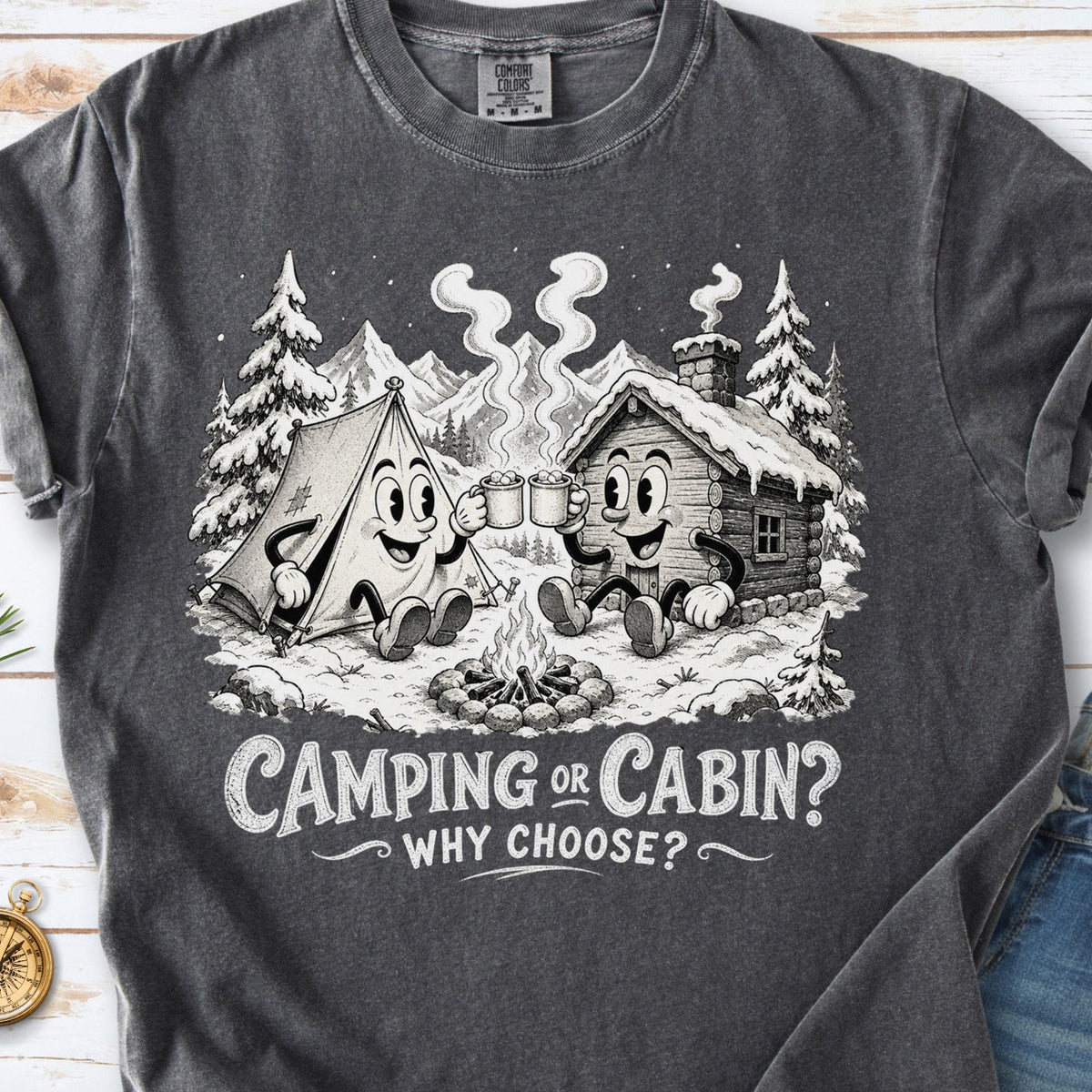 Camping or Cabin? Why Choose Comfort Colors Shirt – Retro Winter Camping Tee
