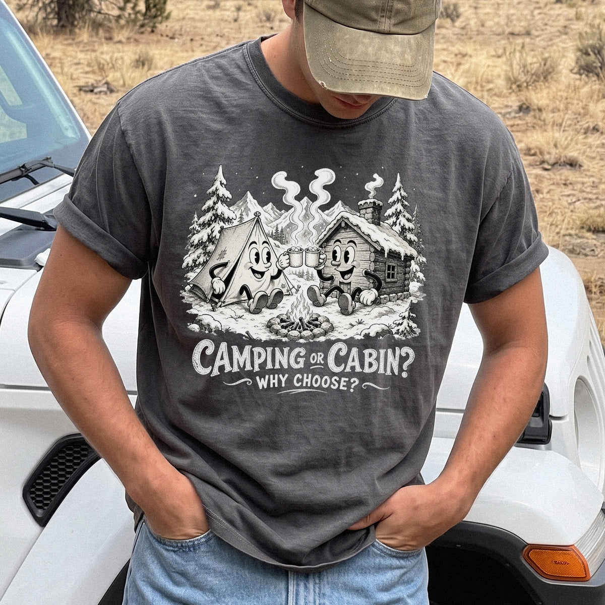 Camping or Cabin? Why Choose Comfort Colors Shirt – Retro Winter Camping Tee