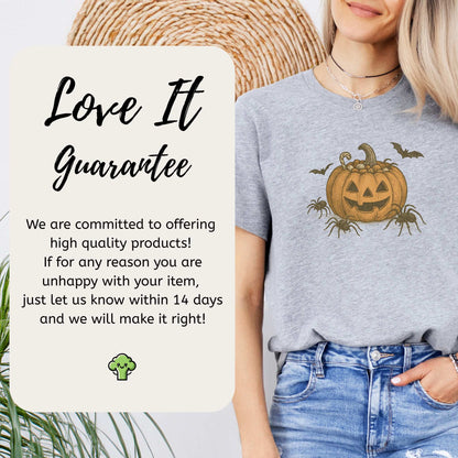 Candy Pumpkin Halloween T-Shirt – Vintage Spiders & Bats Graphic