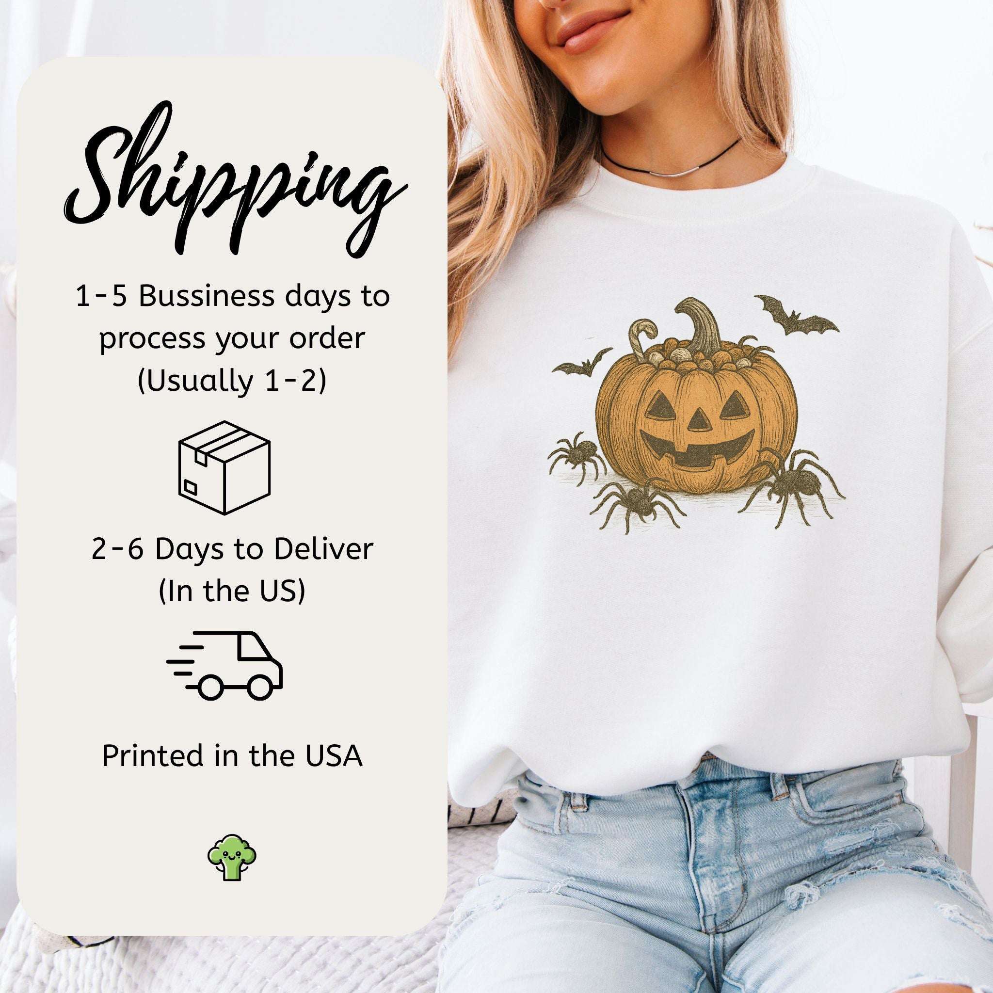 Candy Pumpkin Halloween Sweatshirt – Vintage Spiders & Bats Graphic