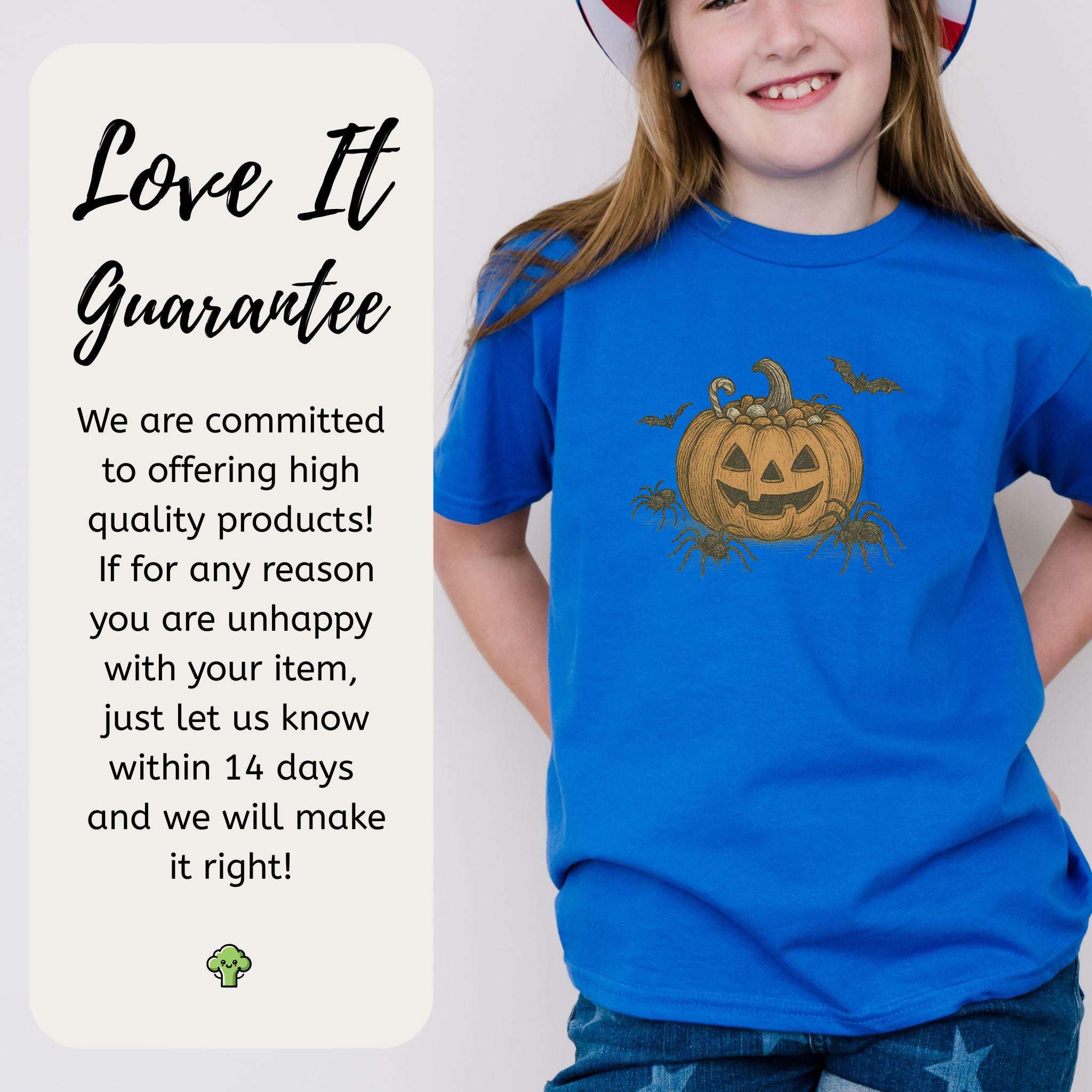 Candy Pumpkin Halloween Youth Tee – Vintage Spiders & Bats Graphic