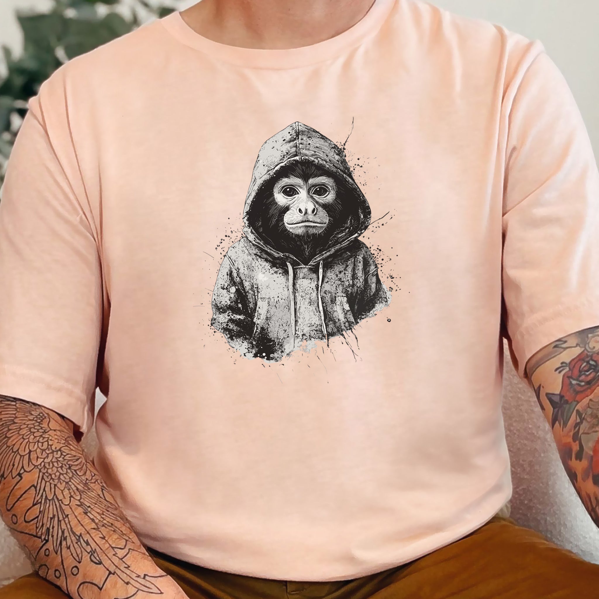 Monkey in a Hoodie T-Shirt – Realistic and Playful Design