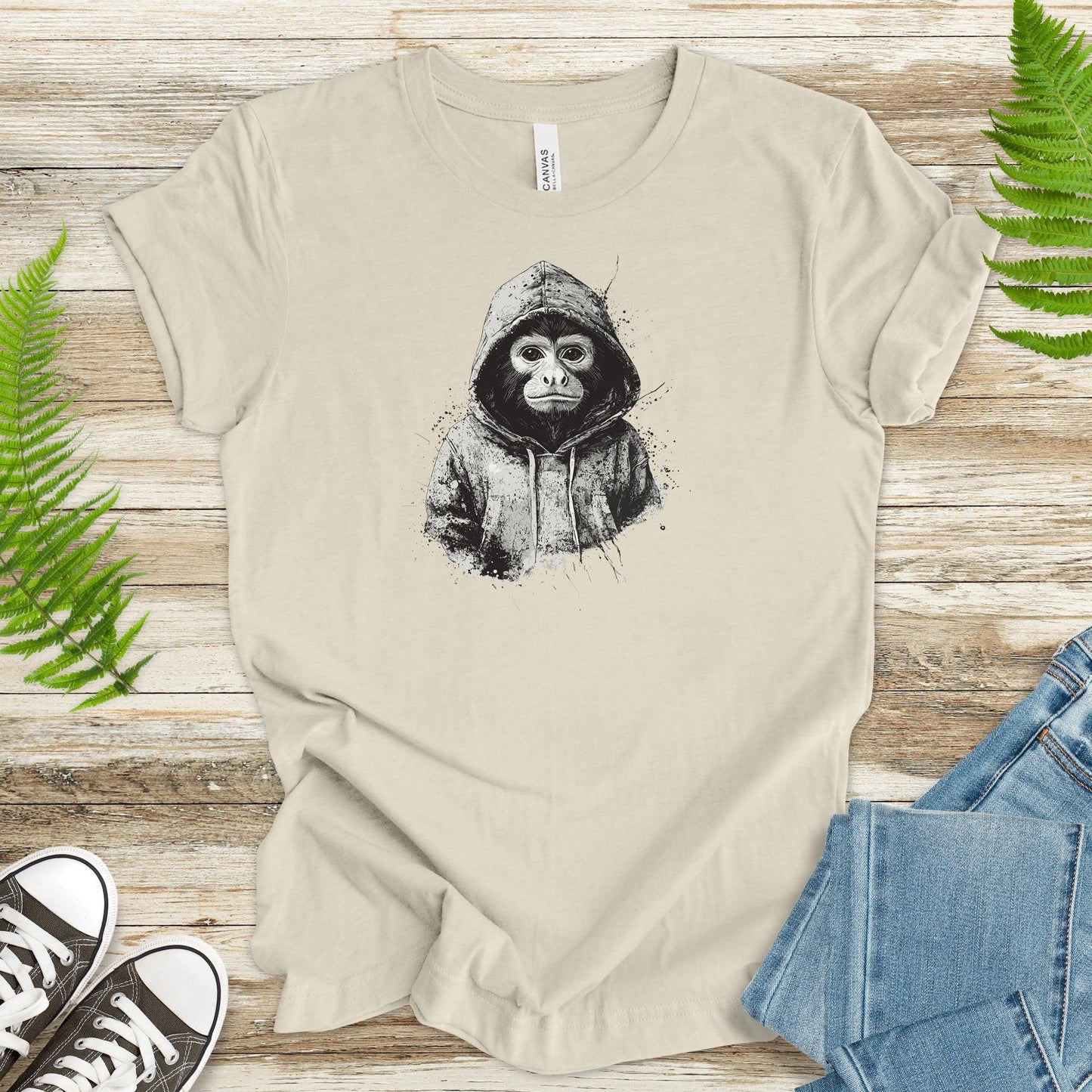 Monkey in a Hoodie T-Shirt – Realistic and Playful Design - TShirtree