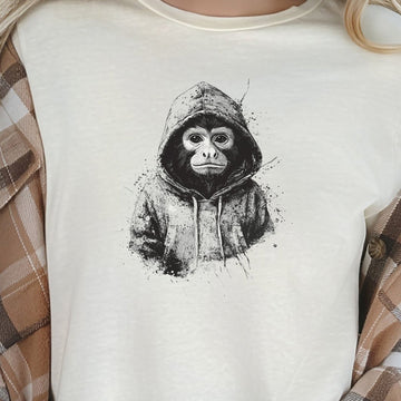 Monkey in a Hoodie T-Shirt – Realistic and Playful Design