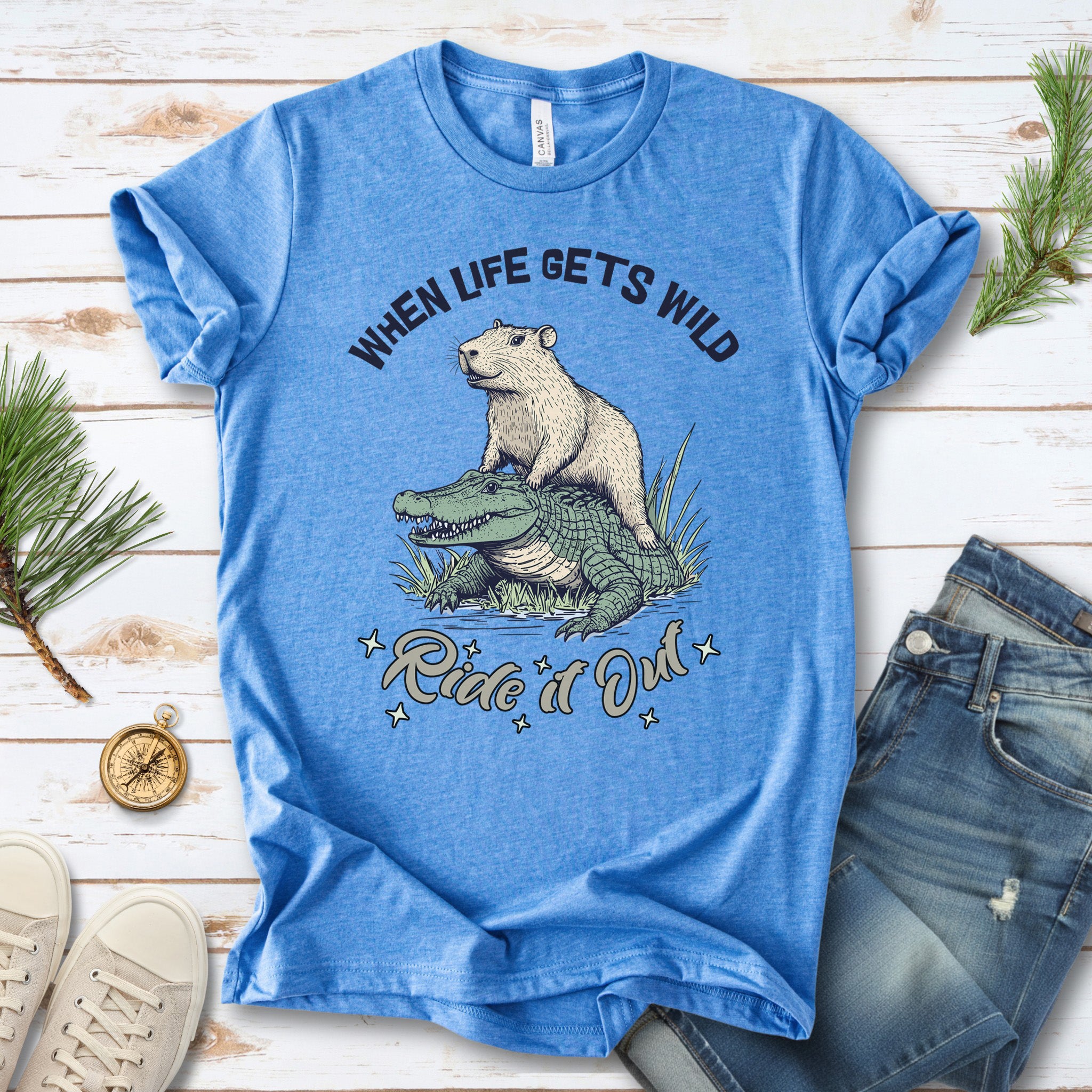 When Life Gets Wild T-Shirt – Capybara and Alligator Humor