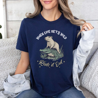 When Life Gets Wild T-Shirt – Capybara and Alligator Humor