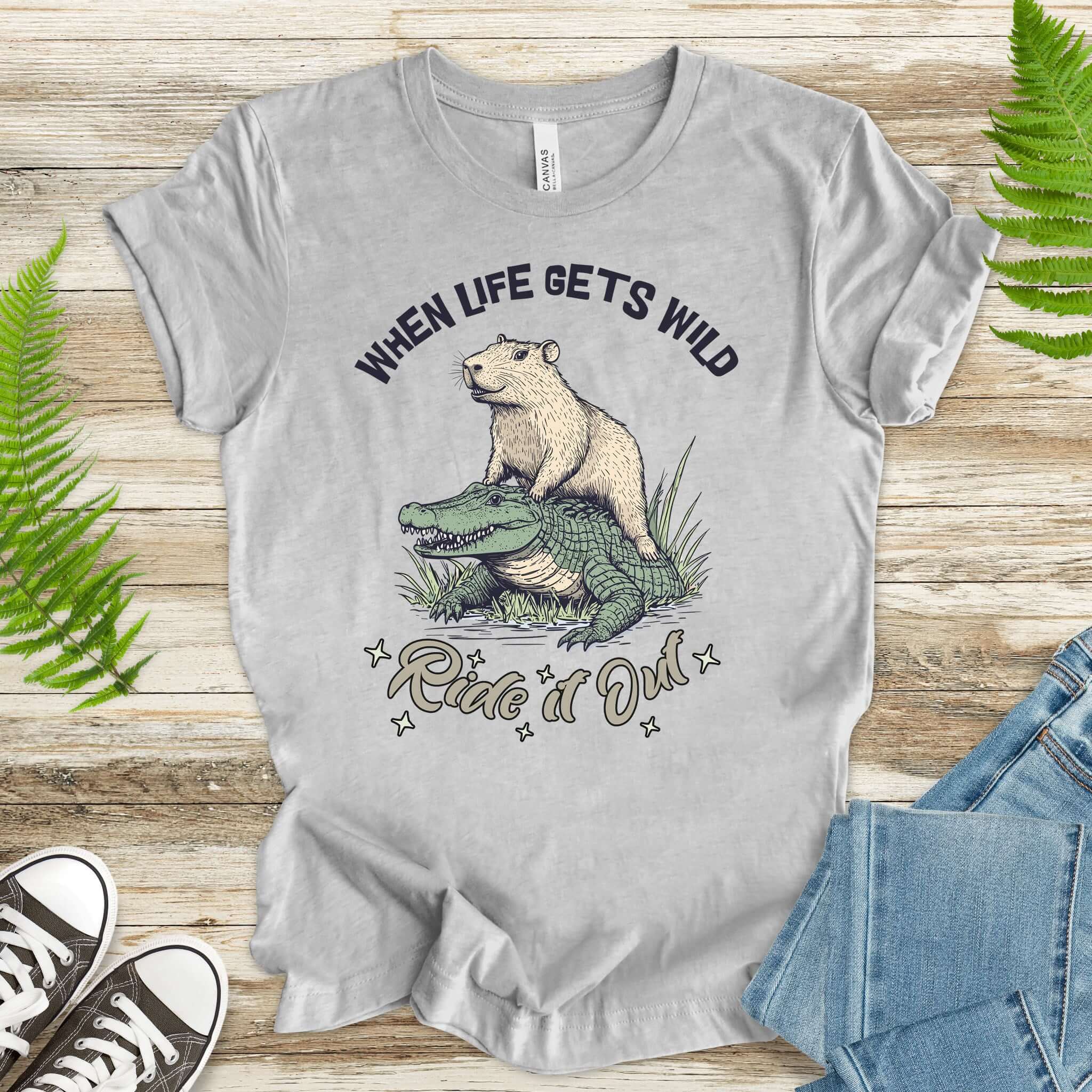 When Life Gets Wild T-Shirt – Capybara and Alligator Humor