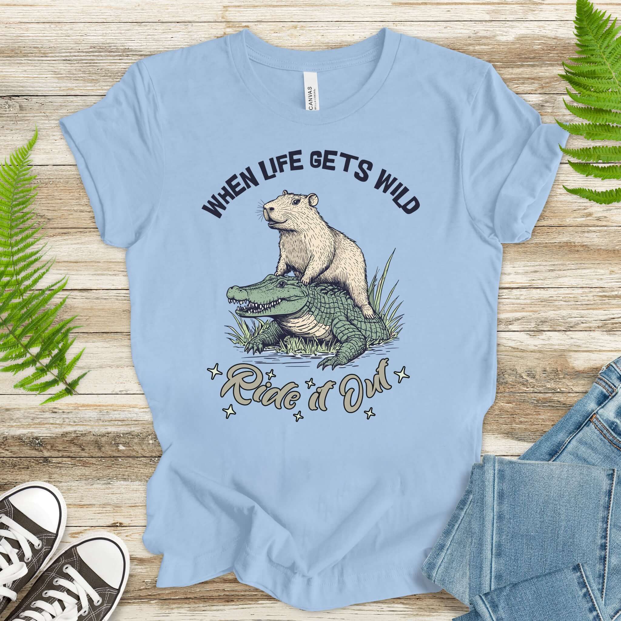 When Life Gets Wild T-Shirt – Capybara and Alligator Humor