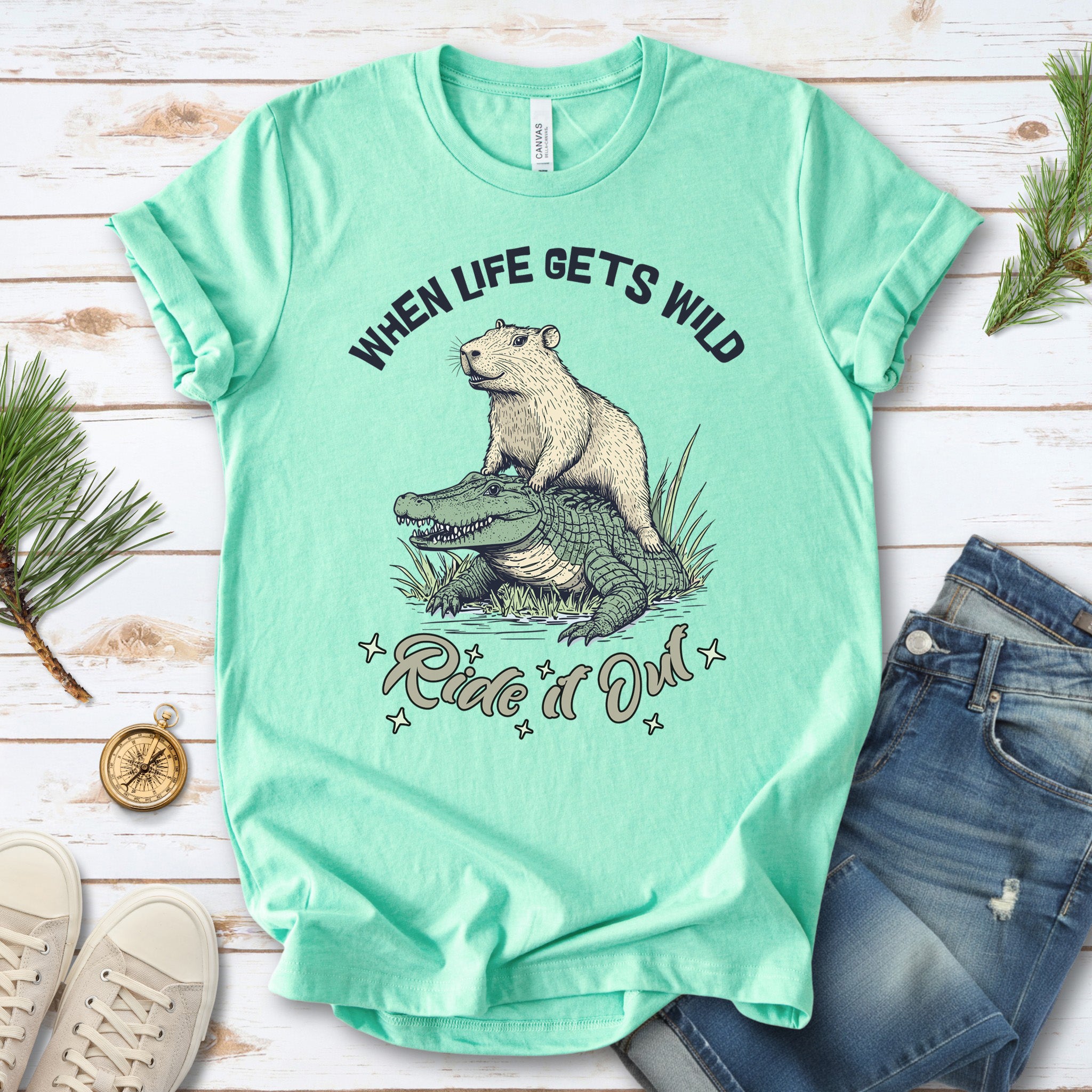 When Life Gets Wild T-Shirt – Capybara and Alligator Humor