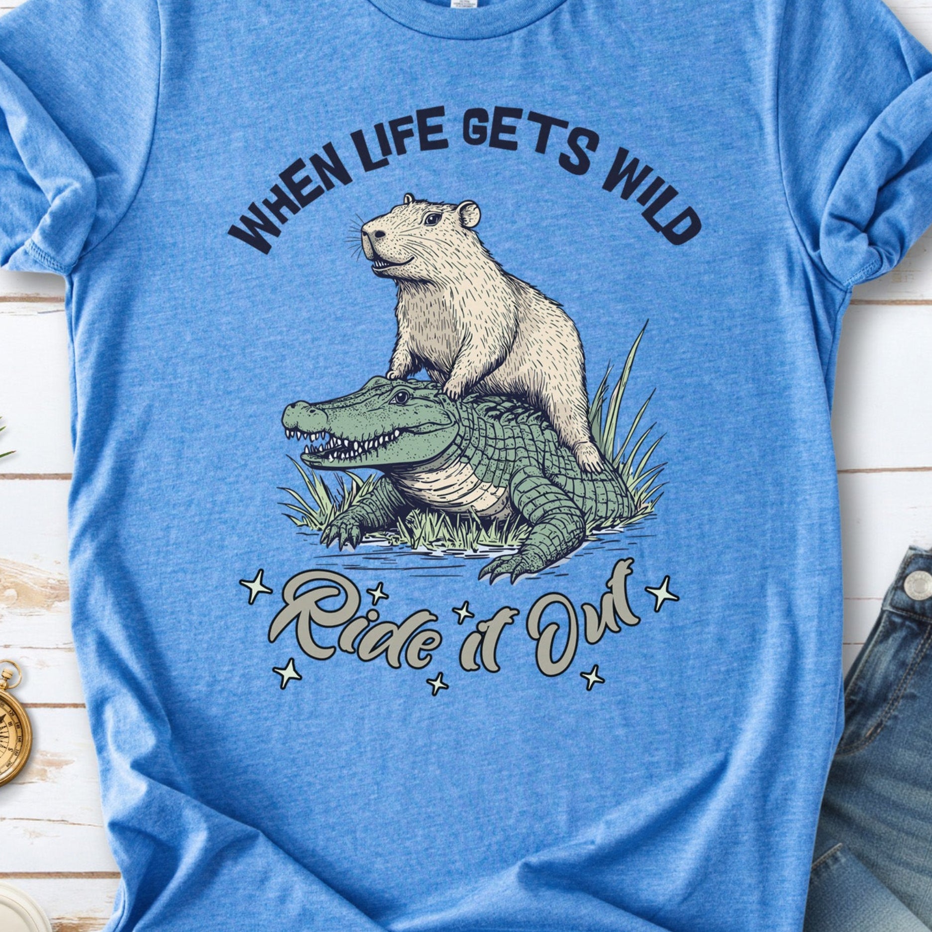 When Life Gets Wild T-Shirt – Capybara and Alligator Humor