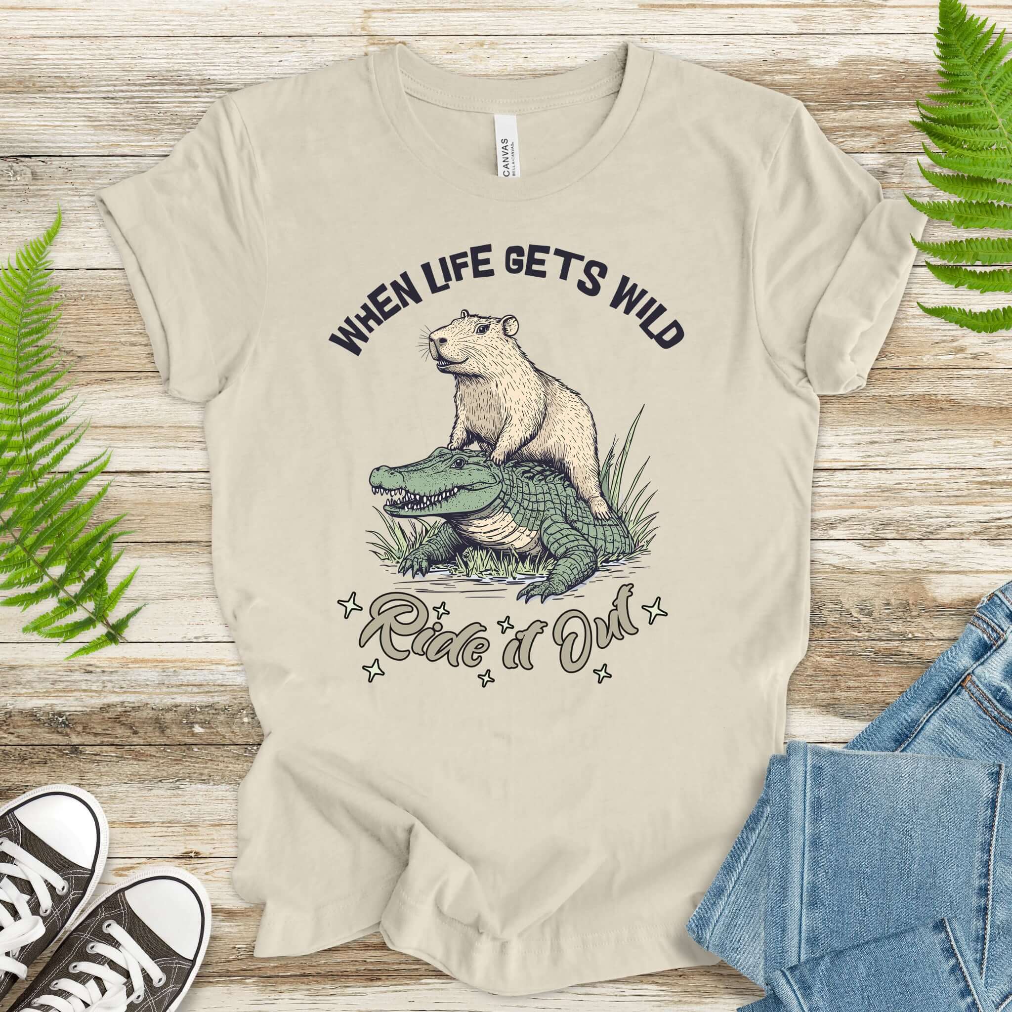 When Life Gets Wild T-Shirt – Capybara and Alligator Humor