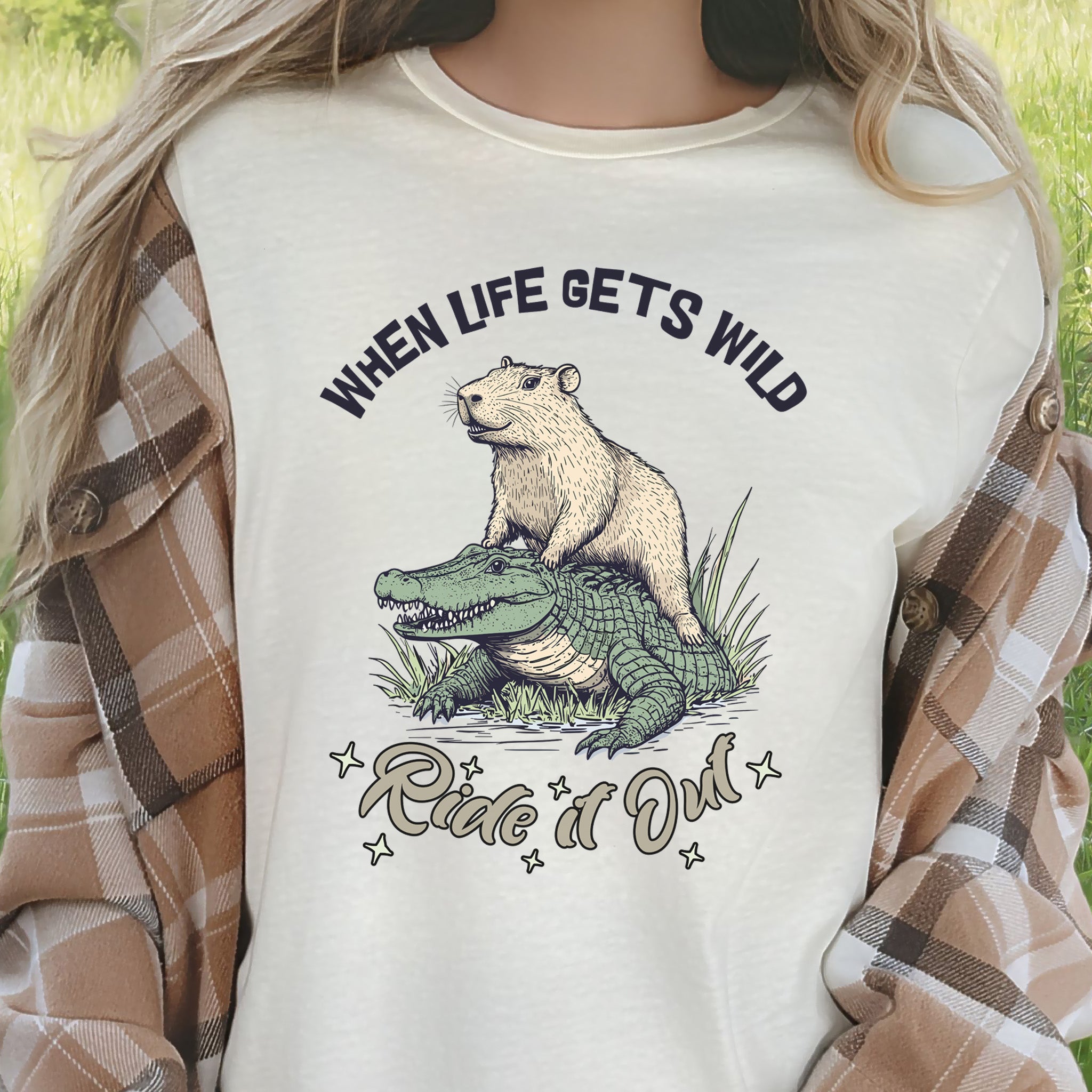 When Life Gets Wild T-Shirt – Capybara and Alligator Humor