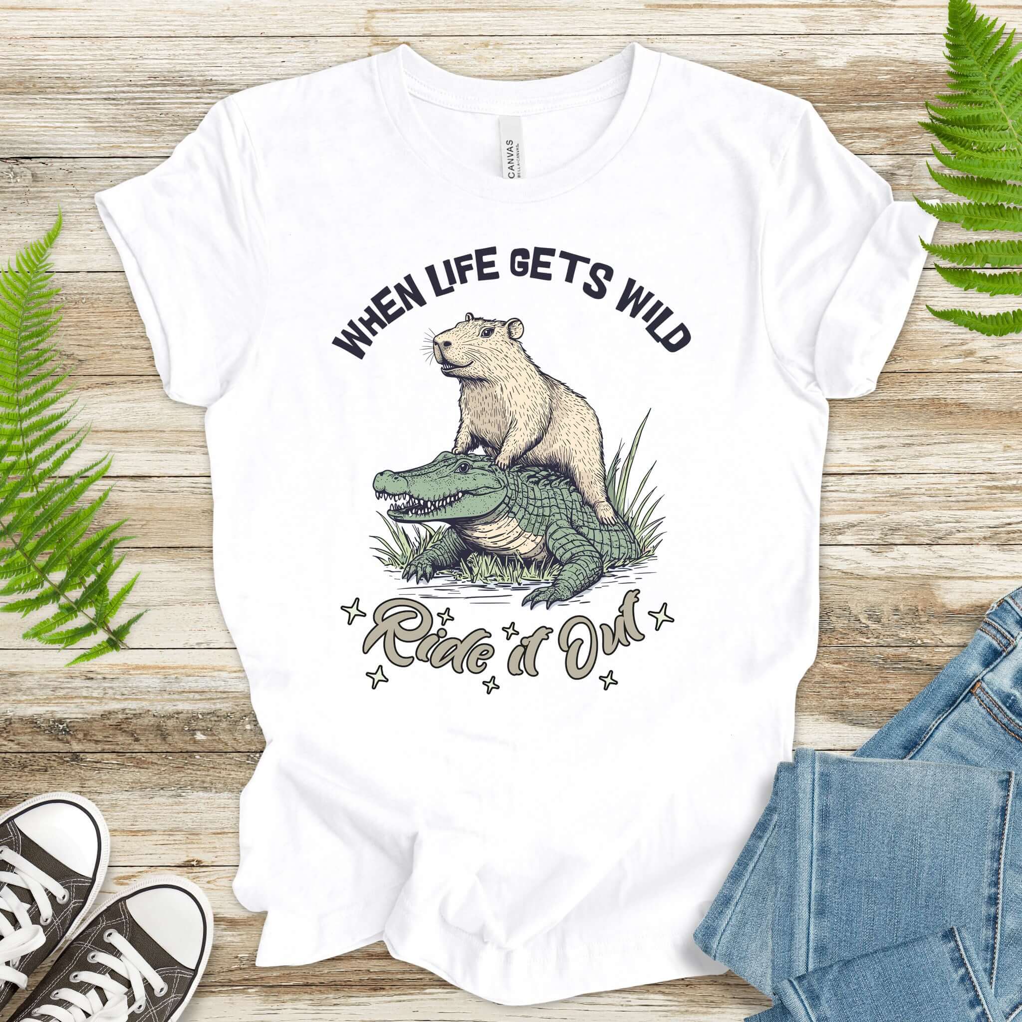 When Life Gets Wild T-Shirt – Capybara and Alligator Humor