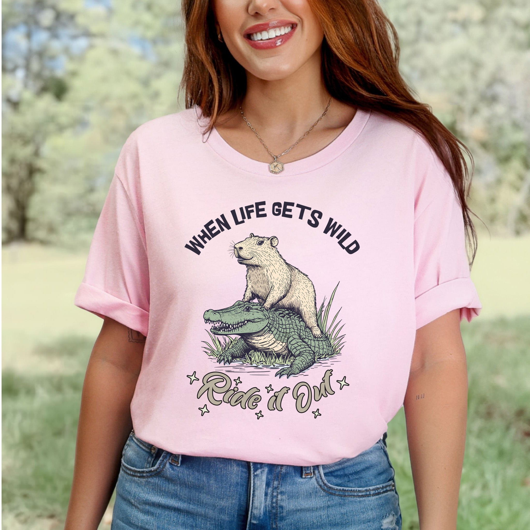When Life Gets Wild T-Shirt – Capybara and Alligator Humor
