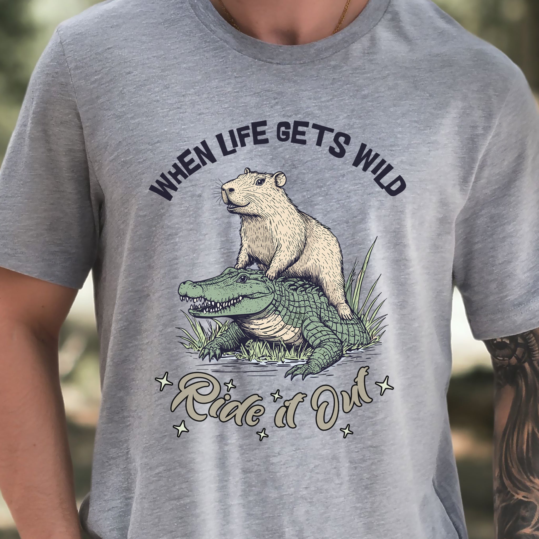 When Life Gets Wild T-Shirt – Capybara and Alligator Humor