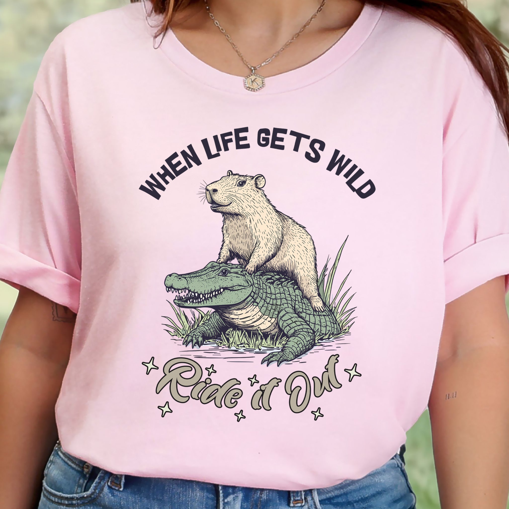 When Life Gets Wild T-Shirt – Capybara and Alligator Humor