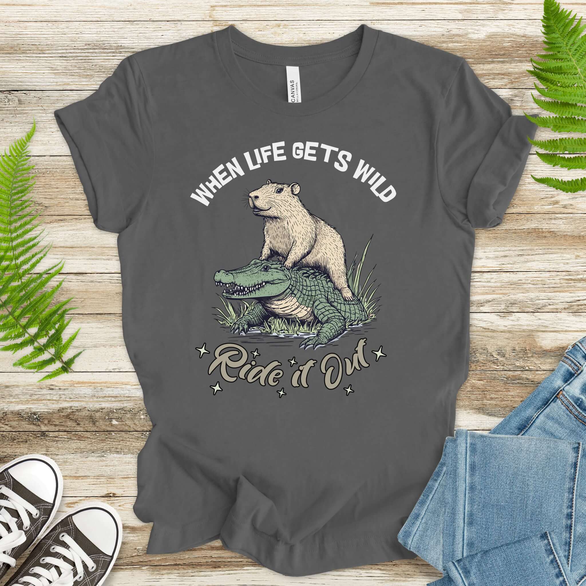 When Life Gets Wild T-Shirt – Capybara and Alligator Humor
