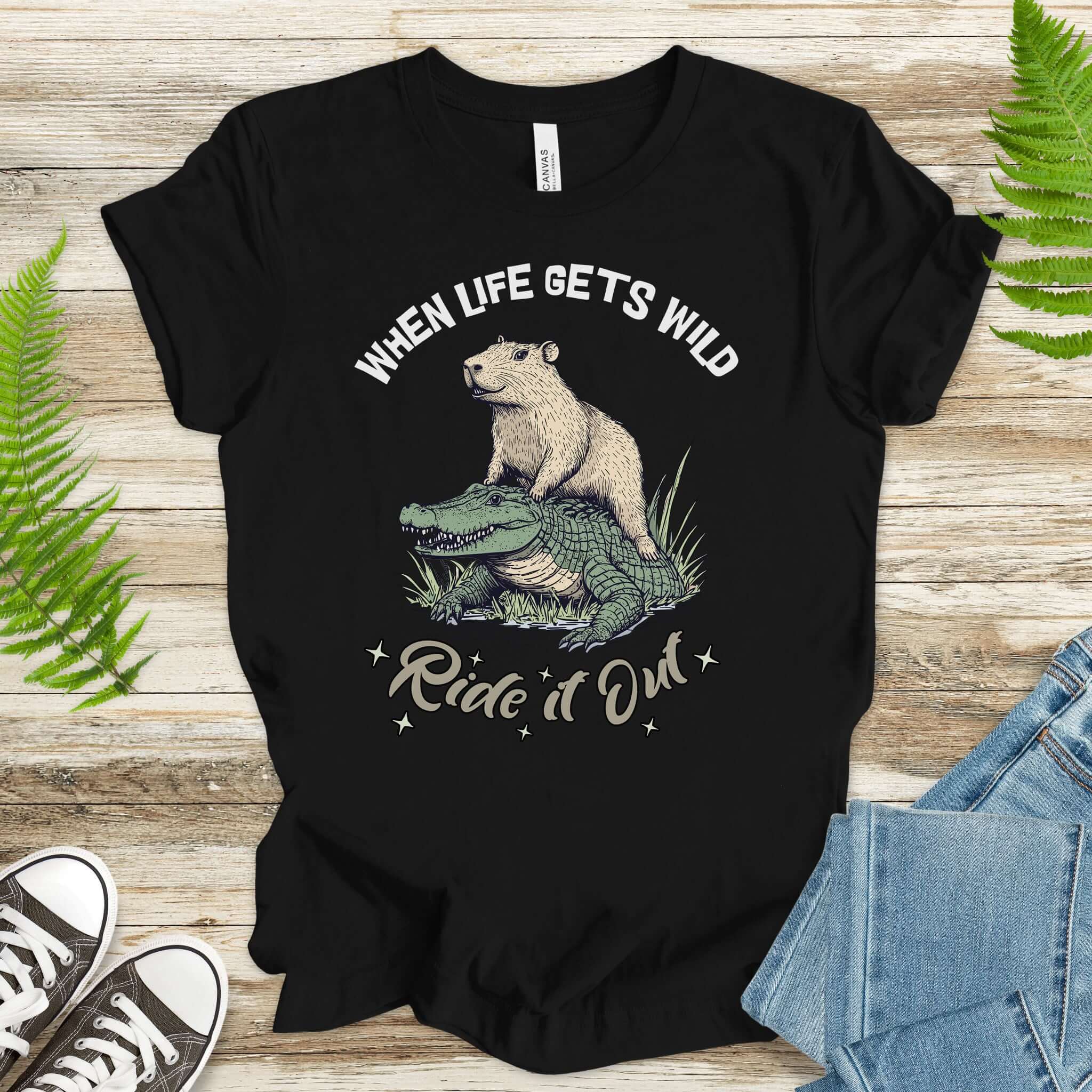 When Life Gets Wild T-Shirt – Capybara and Alligator Humor