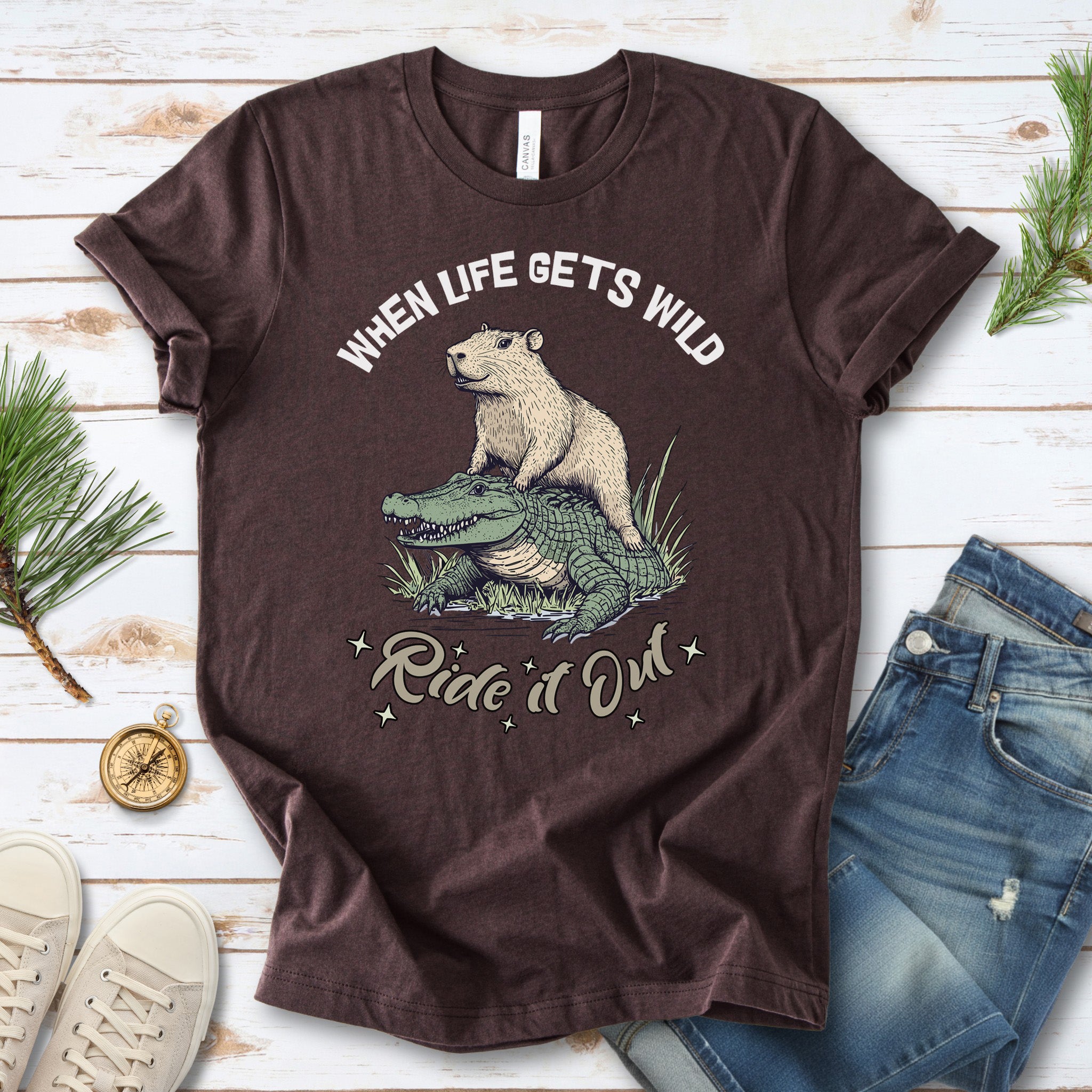 When Life Gets Wild T-Shirt – Capybara and Alligator Humor