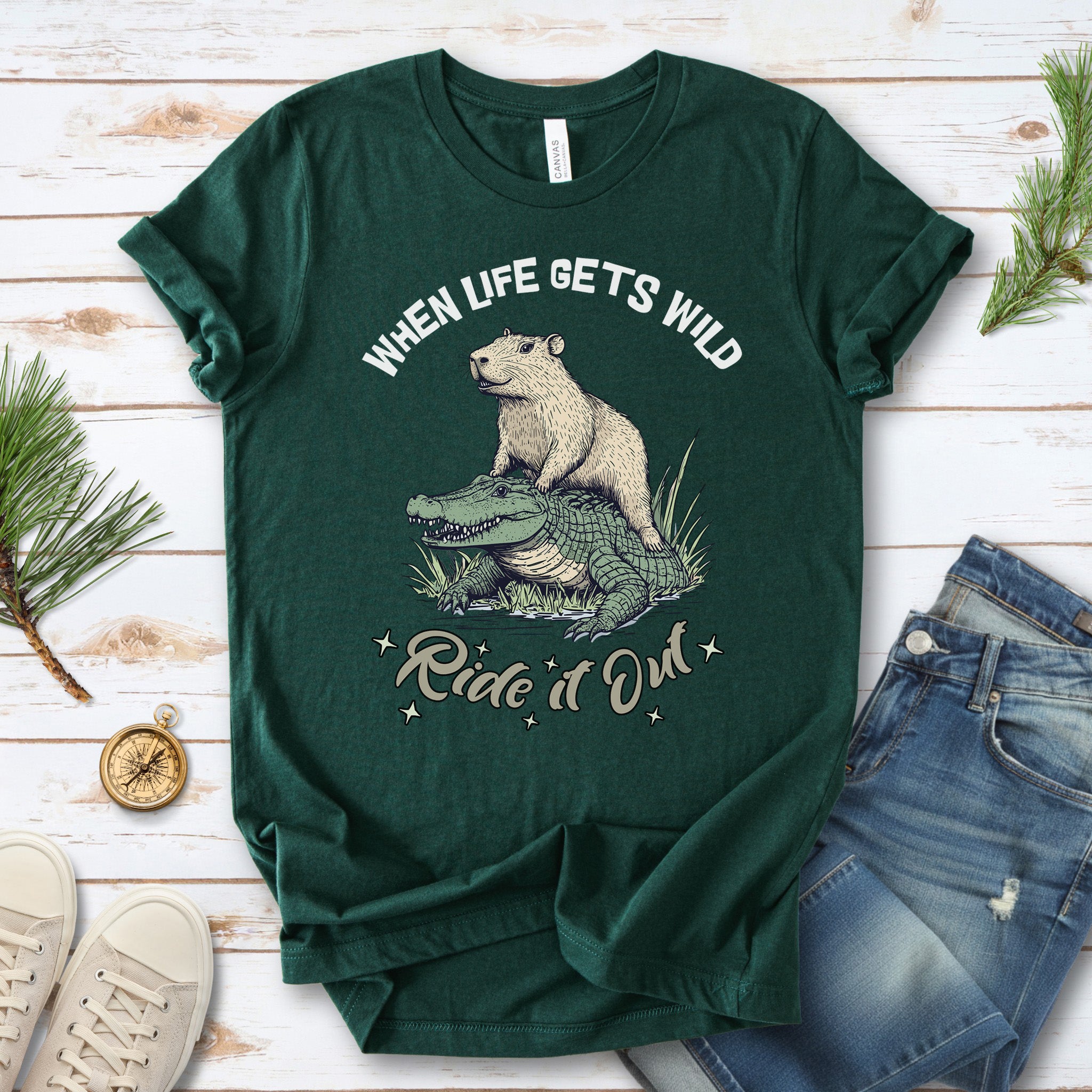 When Life Gets Wild T-Shirt – Capybara and Alligator Humor