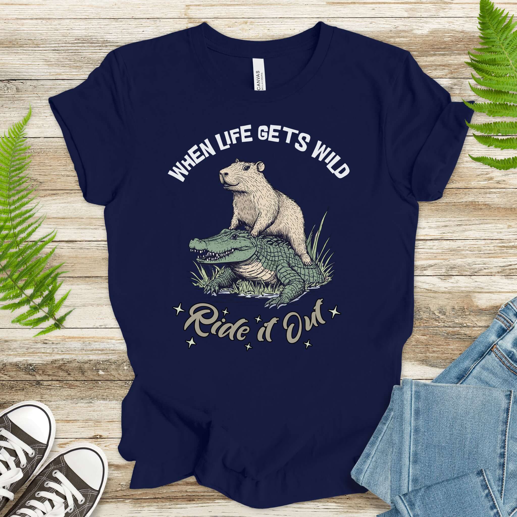 When Life Gets Wild T-Shirt – Capybara and Alligator Humor