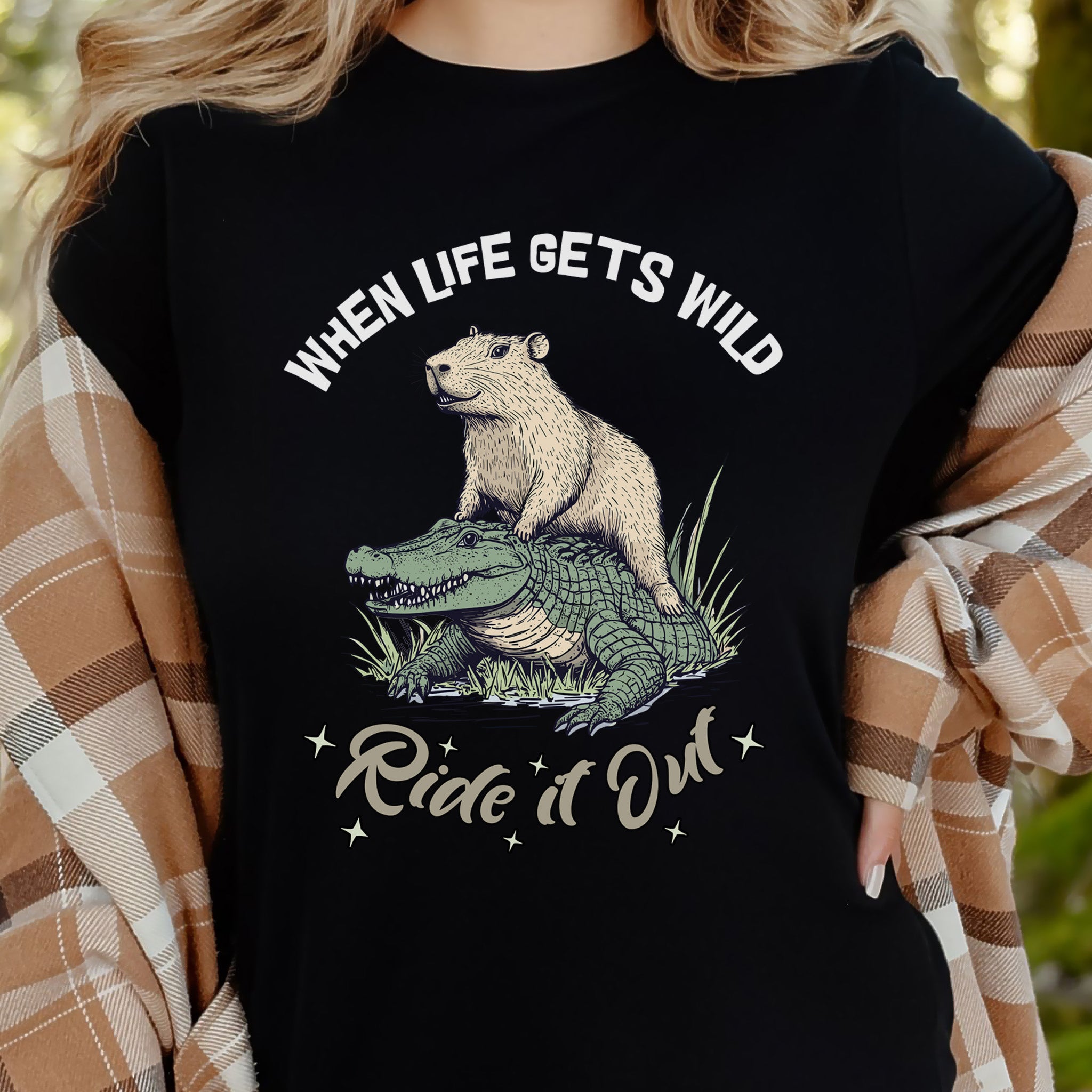 When Life Gets Wild T-Shirt – Capybara and Alligator Humor