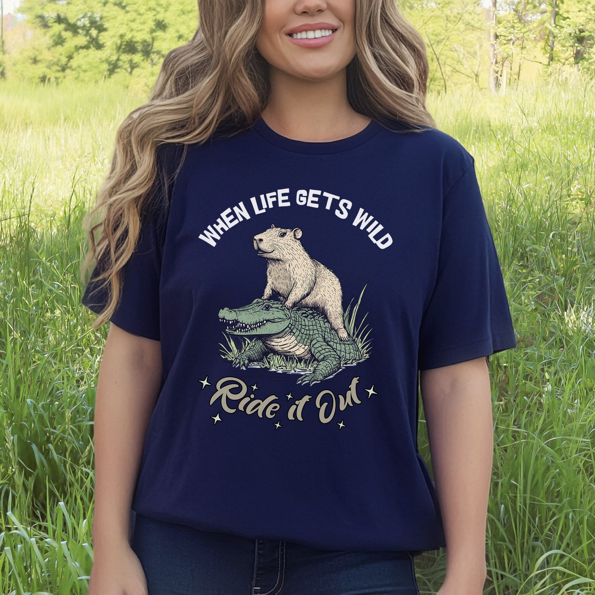 When Life Gets Wild T-Shirt – Capybara and Alligator Humor