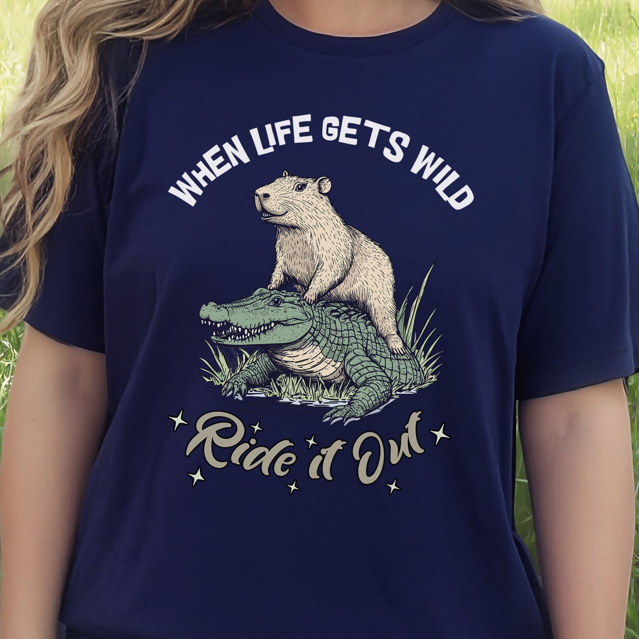 When Life Gets Wild T-Shirt – Capybara and Alligator Humor