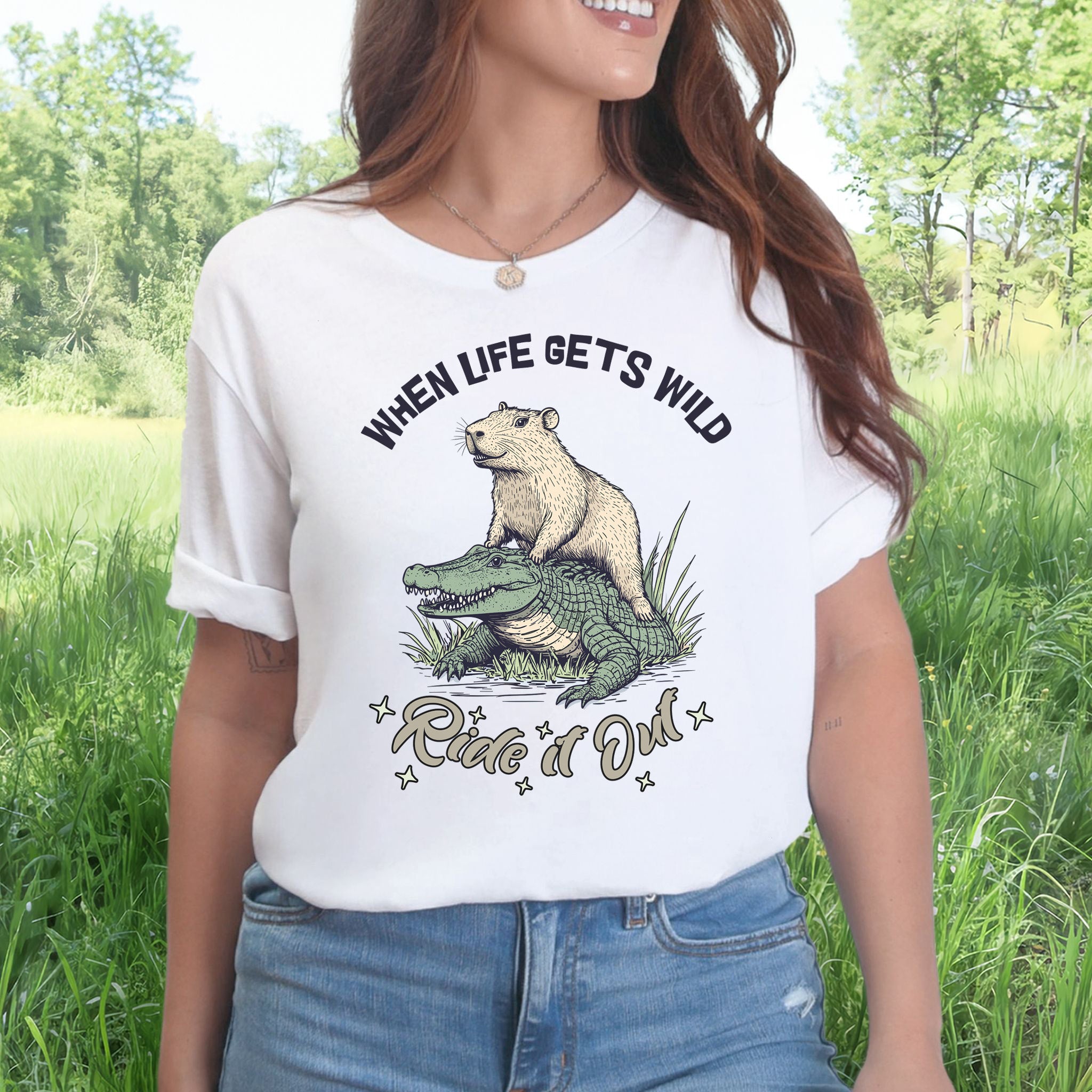 When Life Gets Wild T-Shirt – Capybara and Alligator Humor