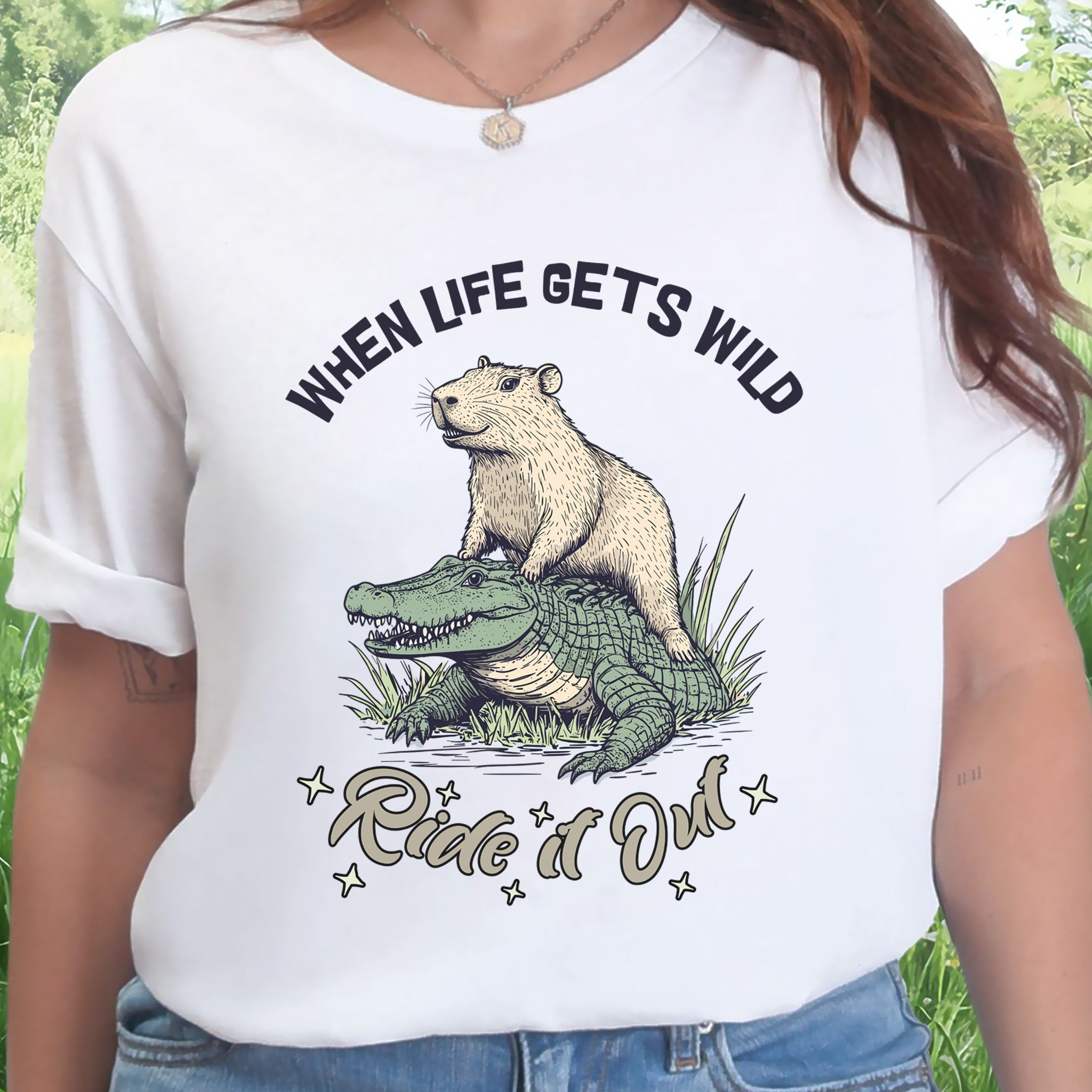 When Life Gets Wild T-Shirt – Capybara and Alligator Humor