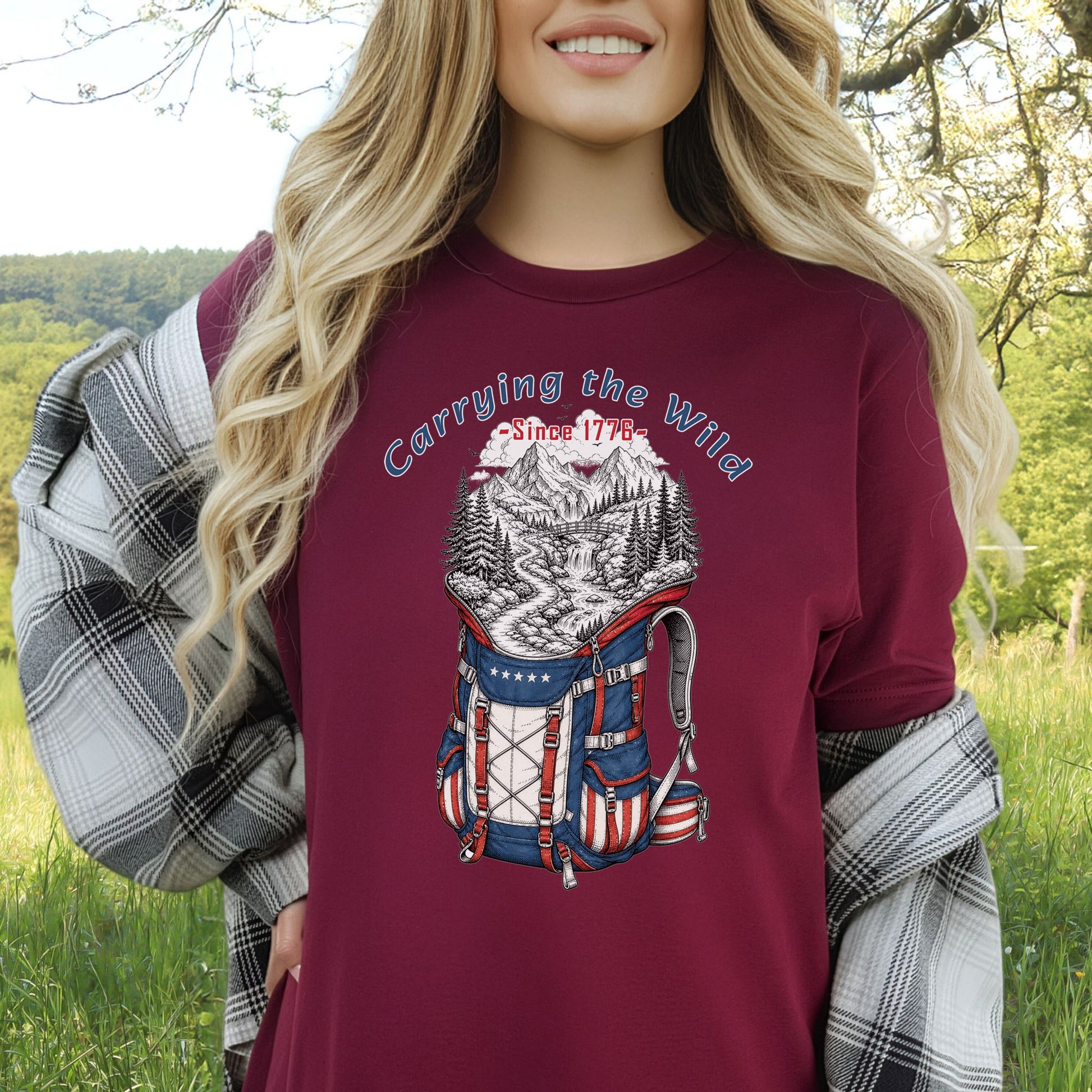 Carrying the Wild Patriotic Hiking Backpack Since 1776 T-Shirt
